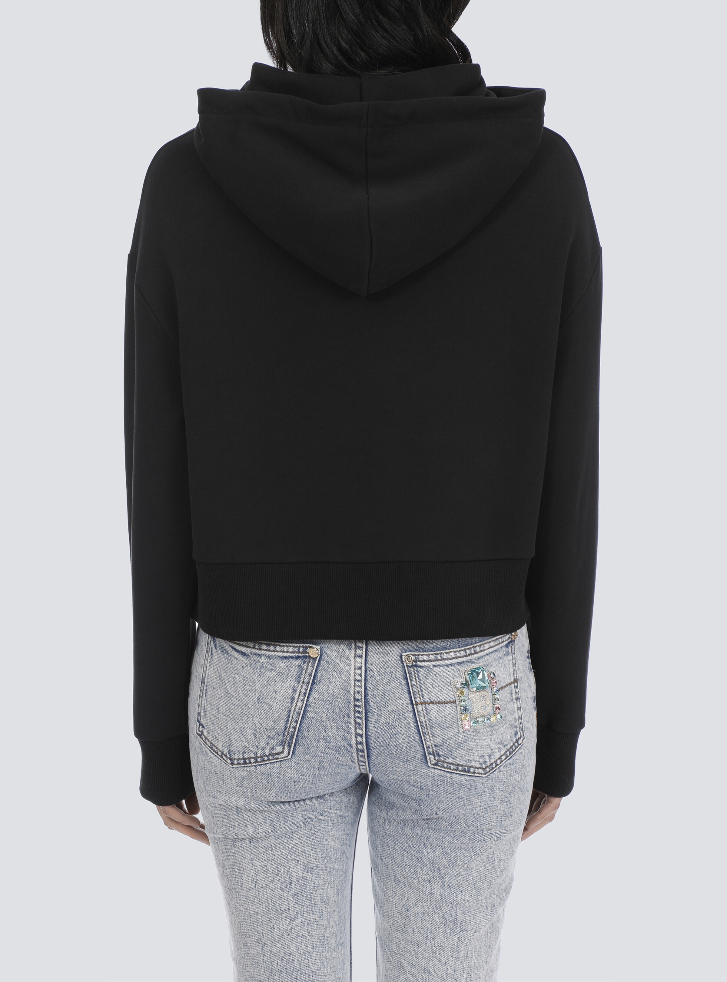 Cropped eco-designed cotton sweatshirt with rhinestone Balmain logo - 9