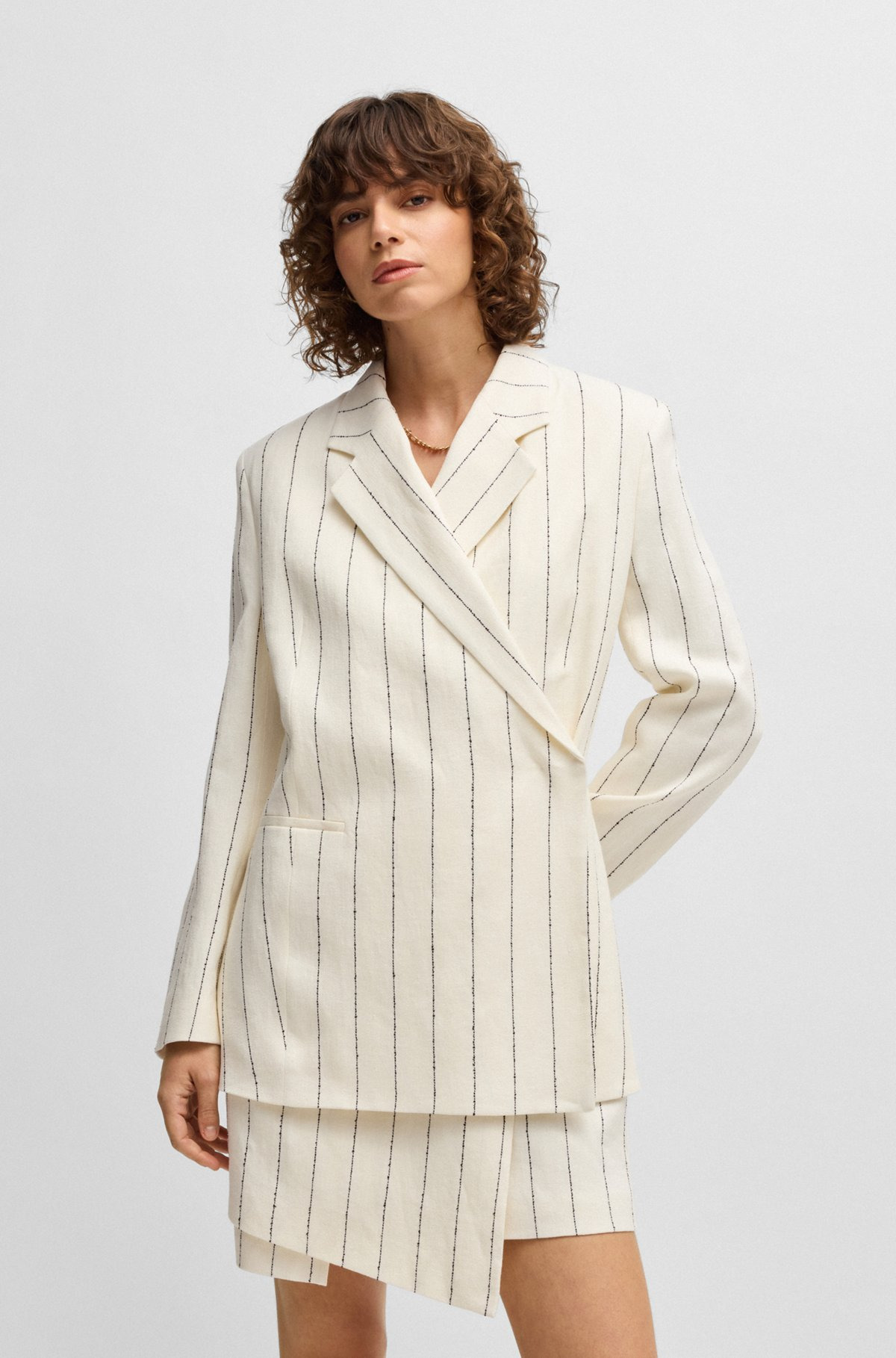 RELAXED-FIT SUIT JACKET IN STRIPED LINEN-BLEND BOUCLÉ - 2
