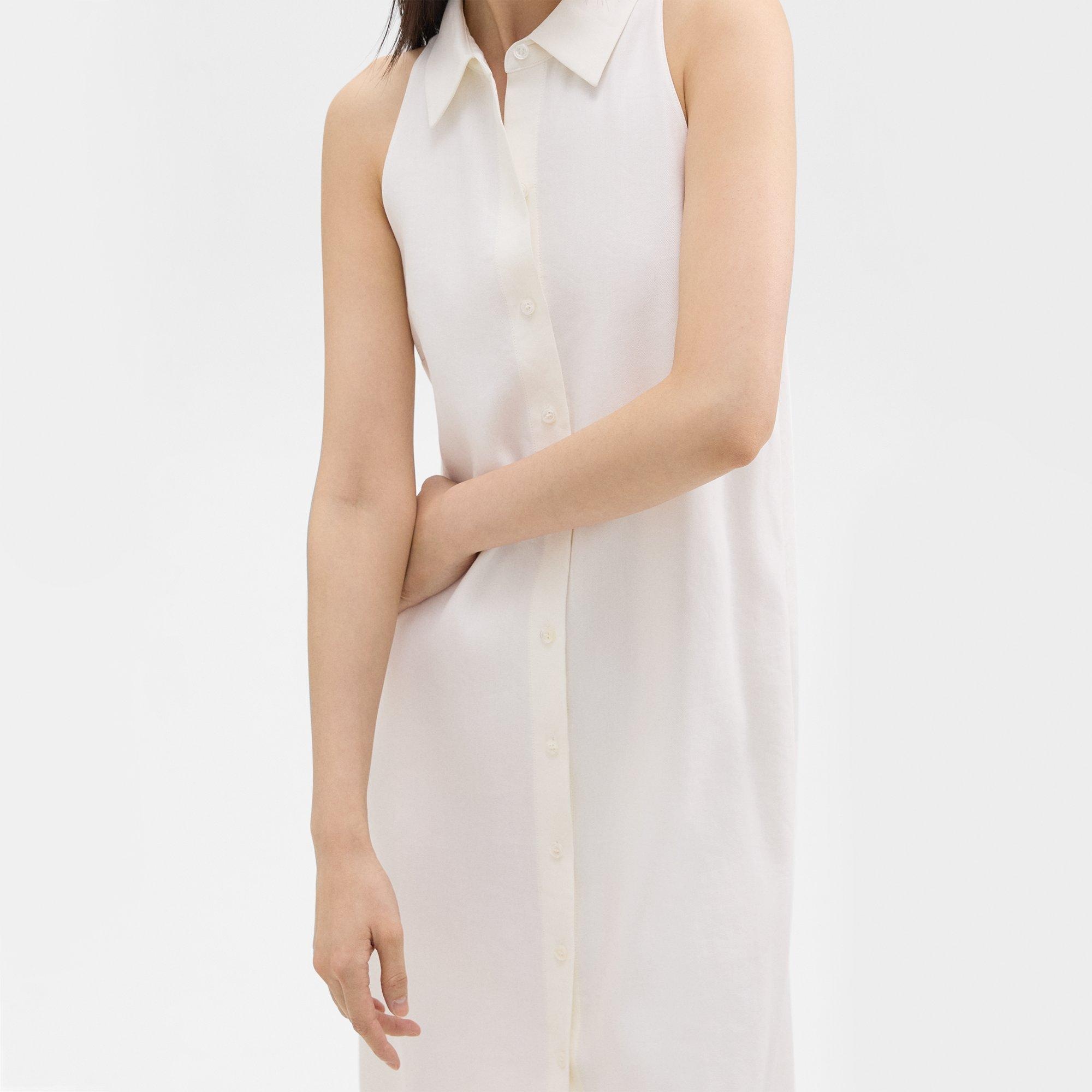Halter Neck Shirt Dress in Linen-Viscose - 5