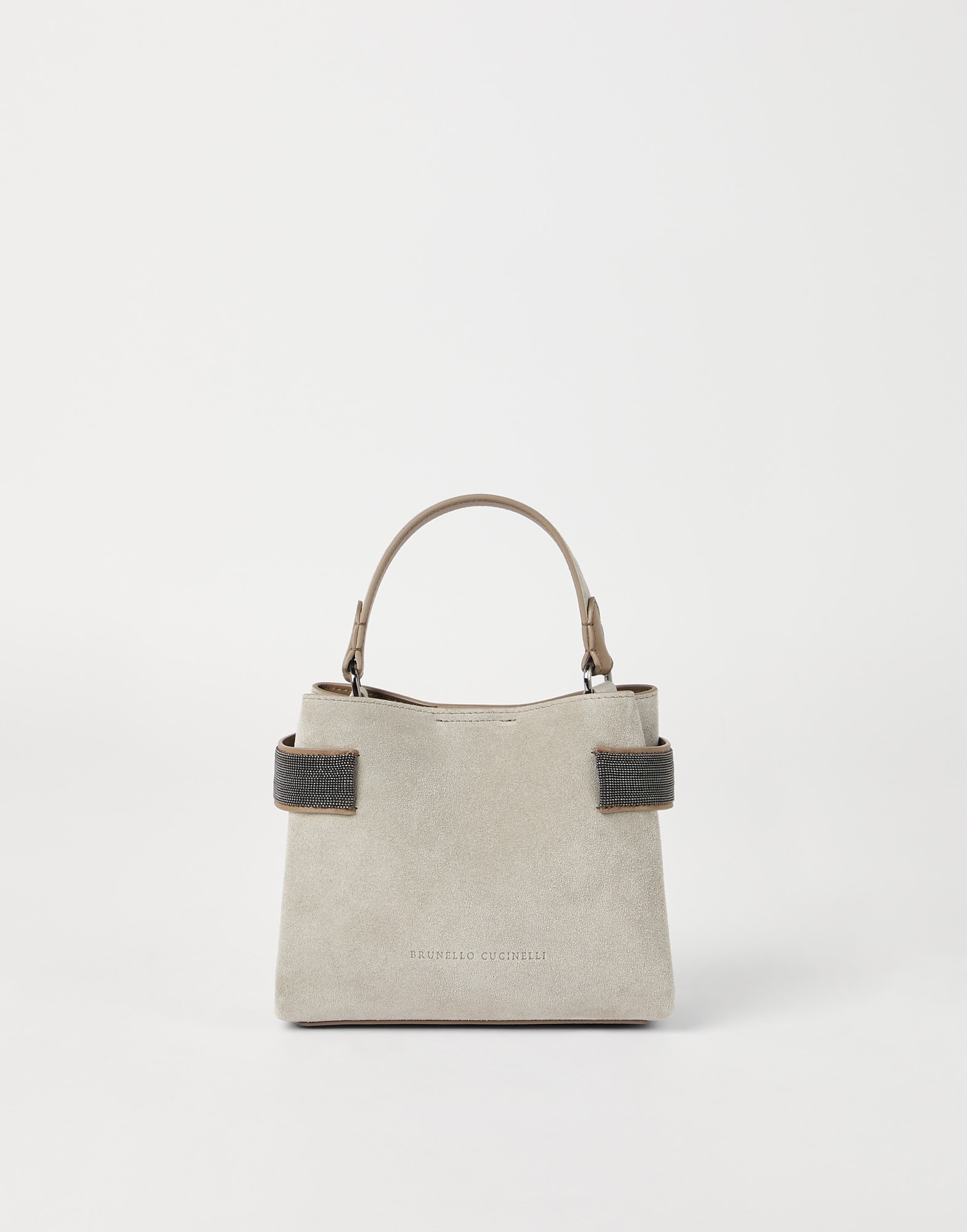 Essence small top-handle bag in suede with precious bands - 1