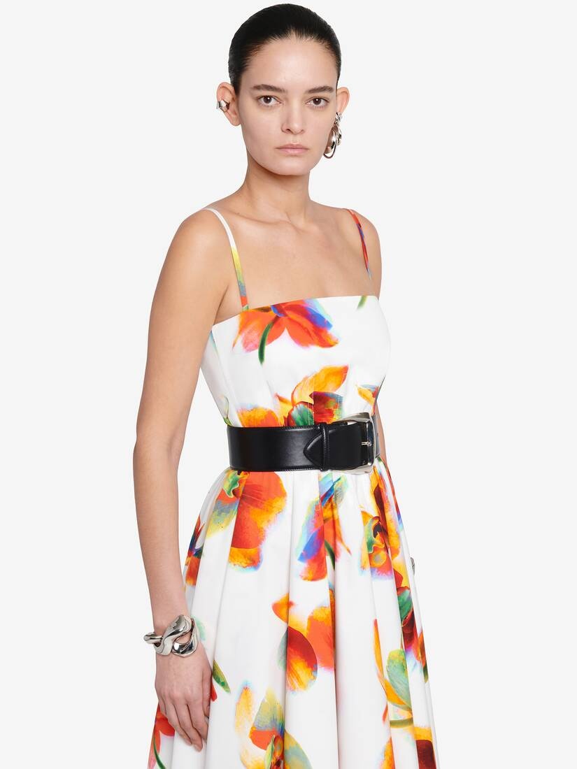Women's Solarised Orchid Pleated Corset Dress in Optic White - 6
