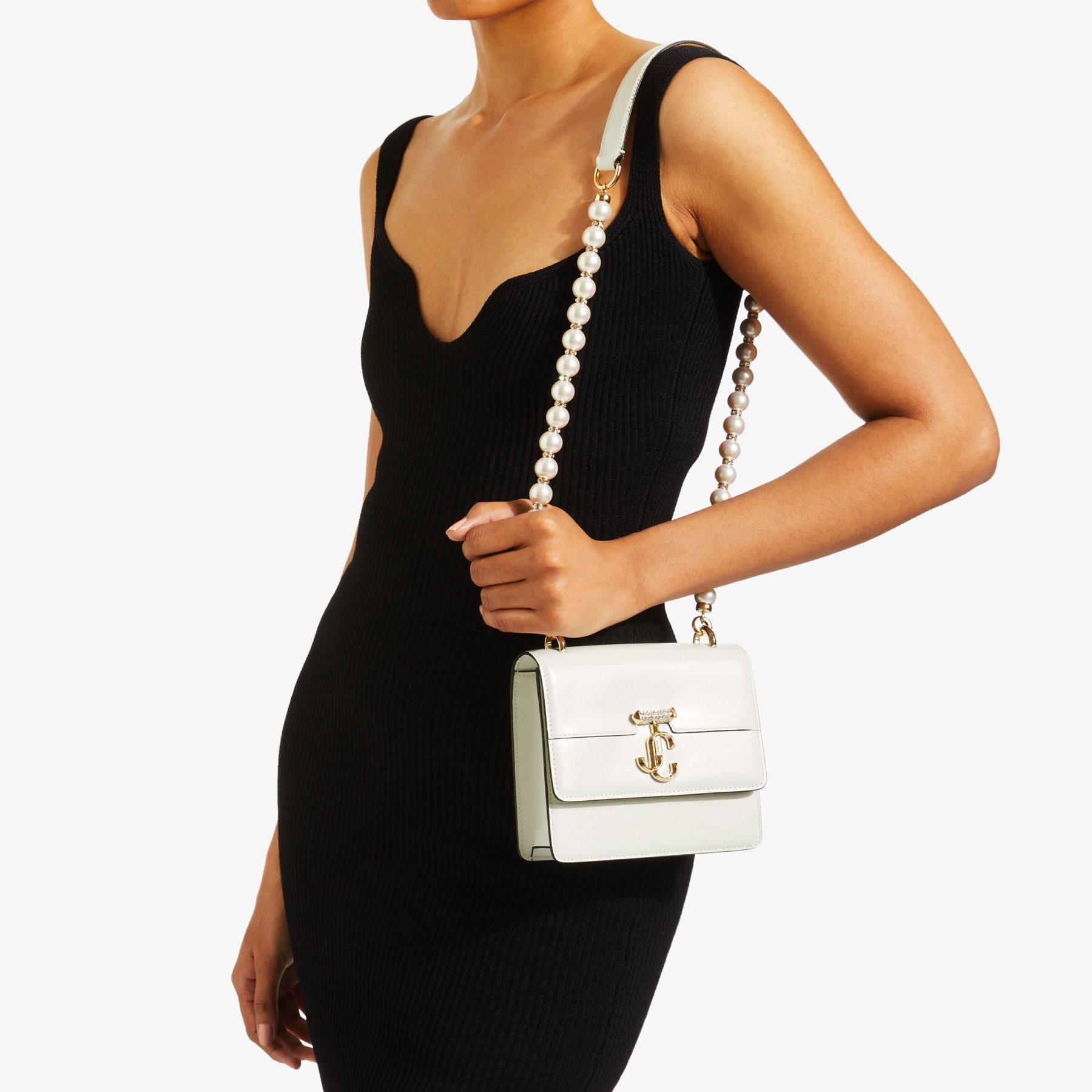 Varenne Quad XS
Latte Leather Shoulder Bag with Pearl Strap - 2