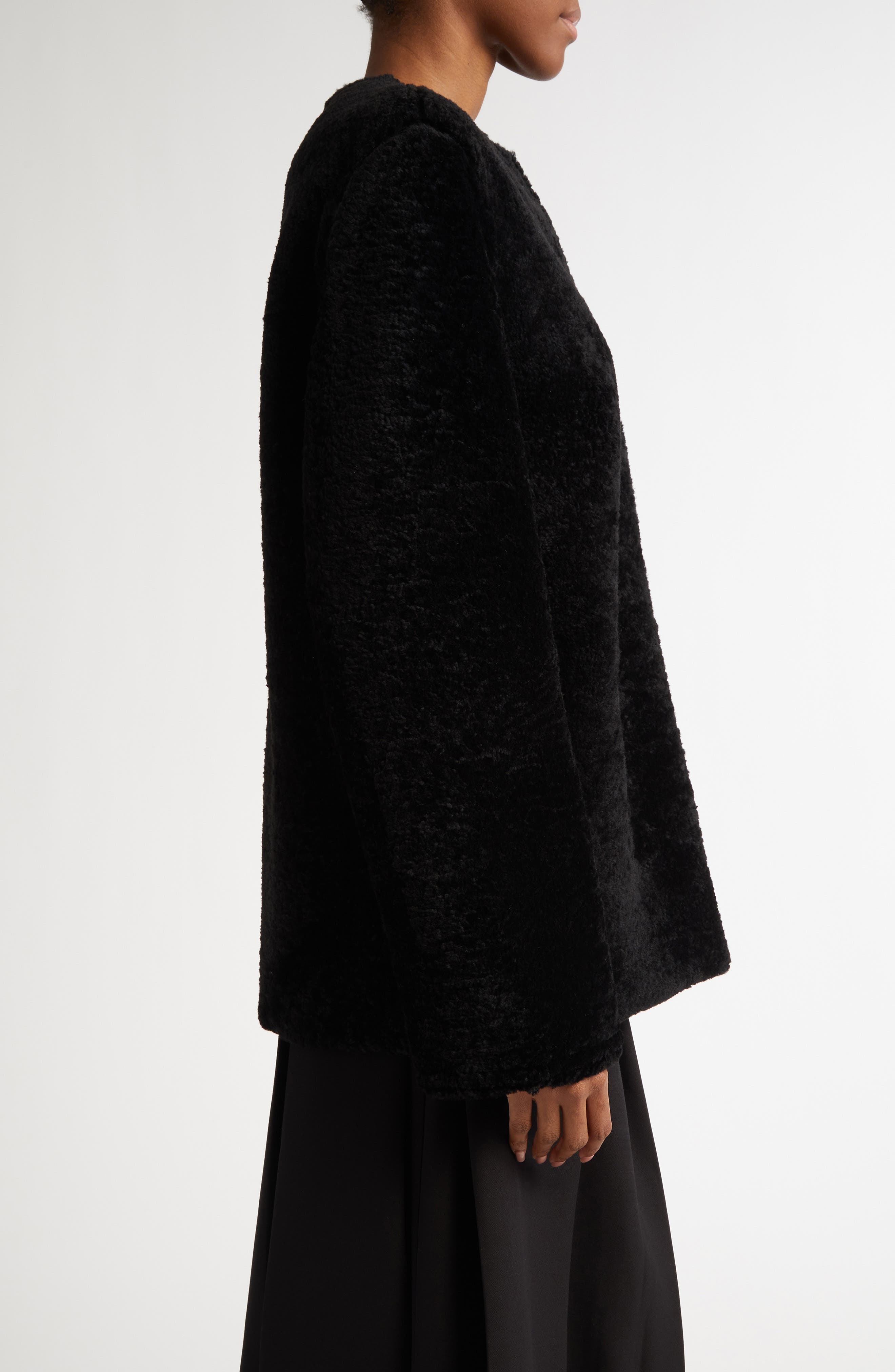 TOTEME Teddy Genuine Shearling Zip Jacket in Black at Nordstrom - 4
