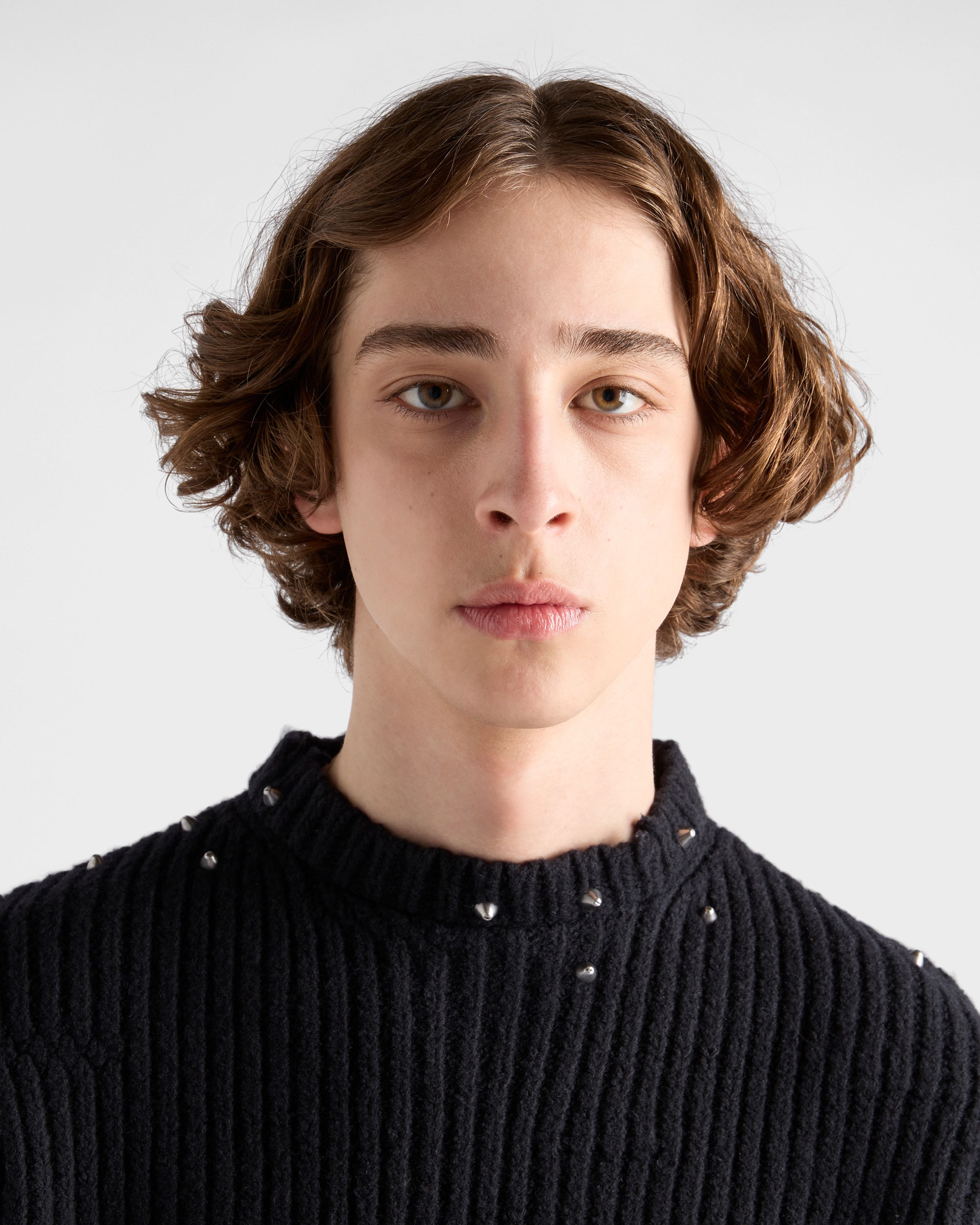 Wool crew-neck sweater with fringe and studs - 3