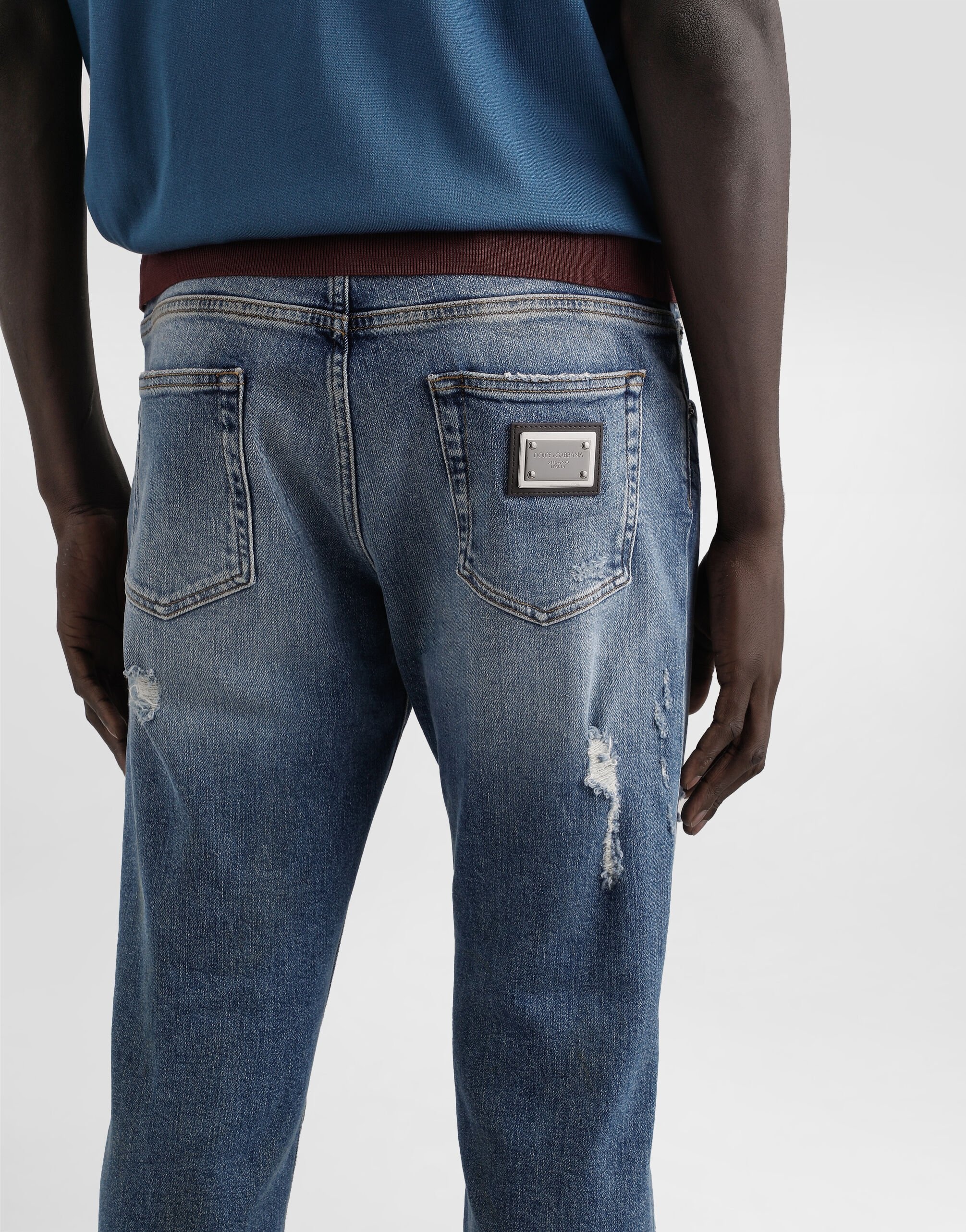 Slim-fit stretch cotton jeans with tag - 5