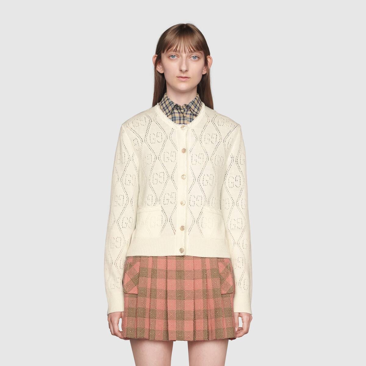 GG perforated wool crop cardigan - 3