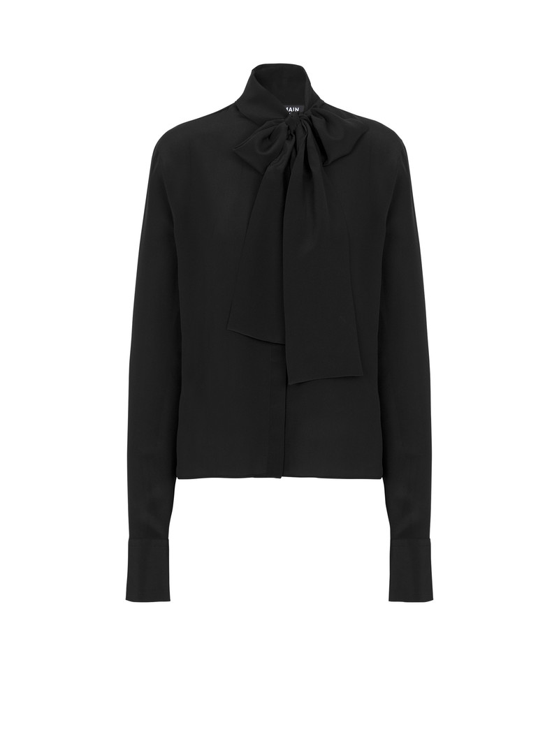 Crepe shirt with bow collar 1