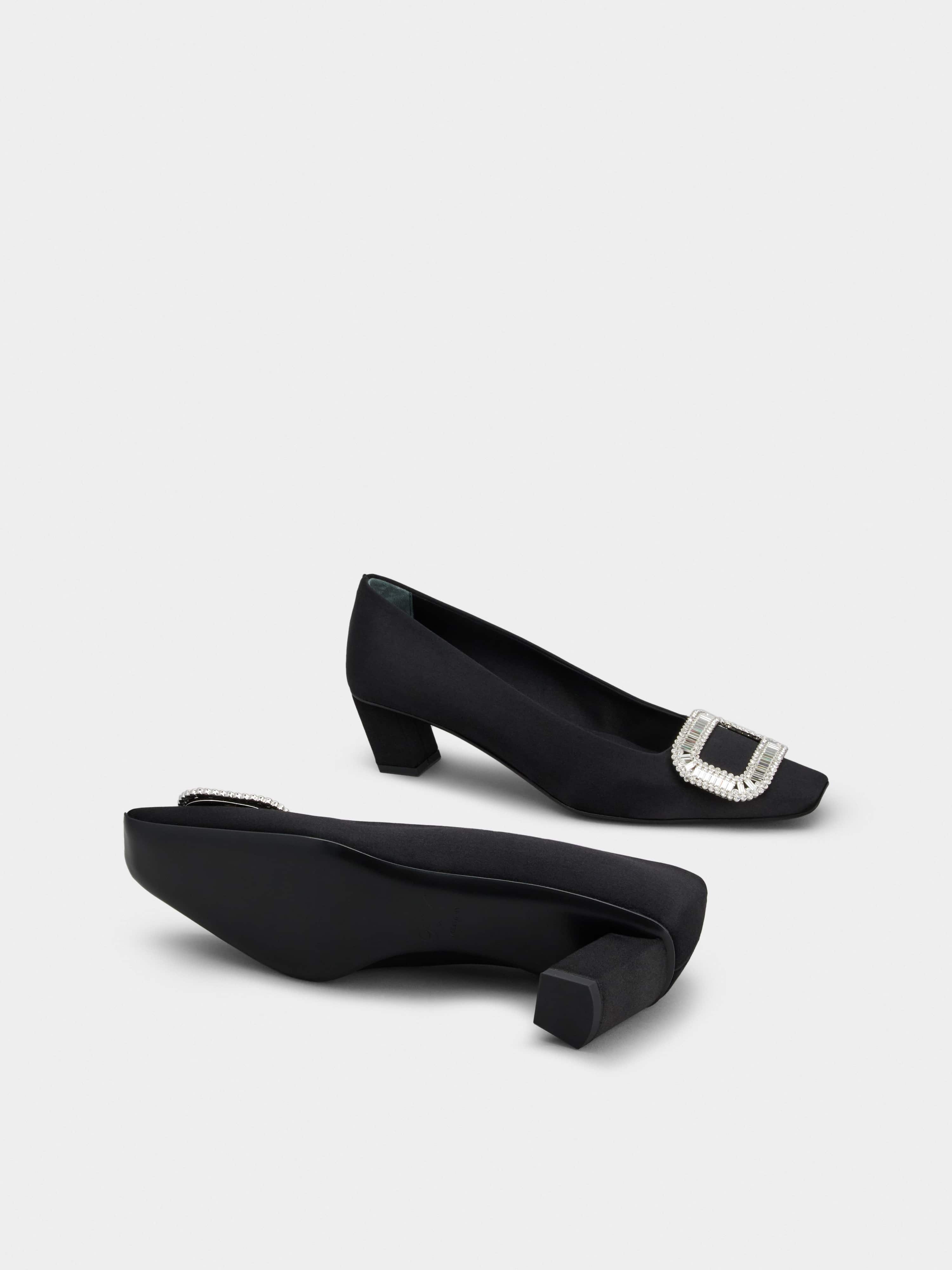 Belle Vivier Pilgrim Buckle Pumps in Satin - 6