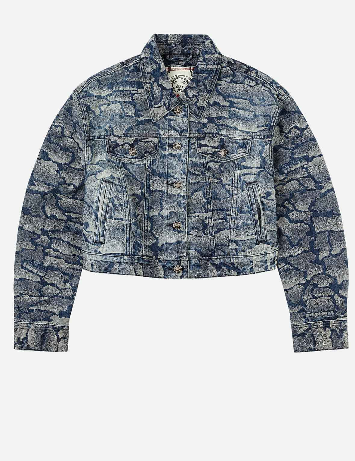 Allover Ishigaki Camouflage Jacquard Fashion Fit Washed Denim Jacket - 3