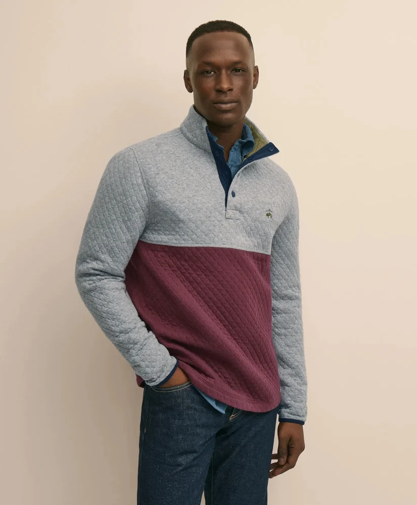 Cotton Blend Quilted Color Blocked Quarter-Zip - 1