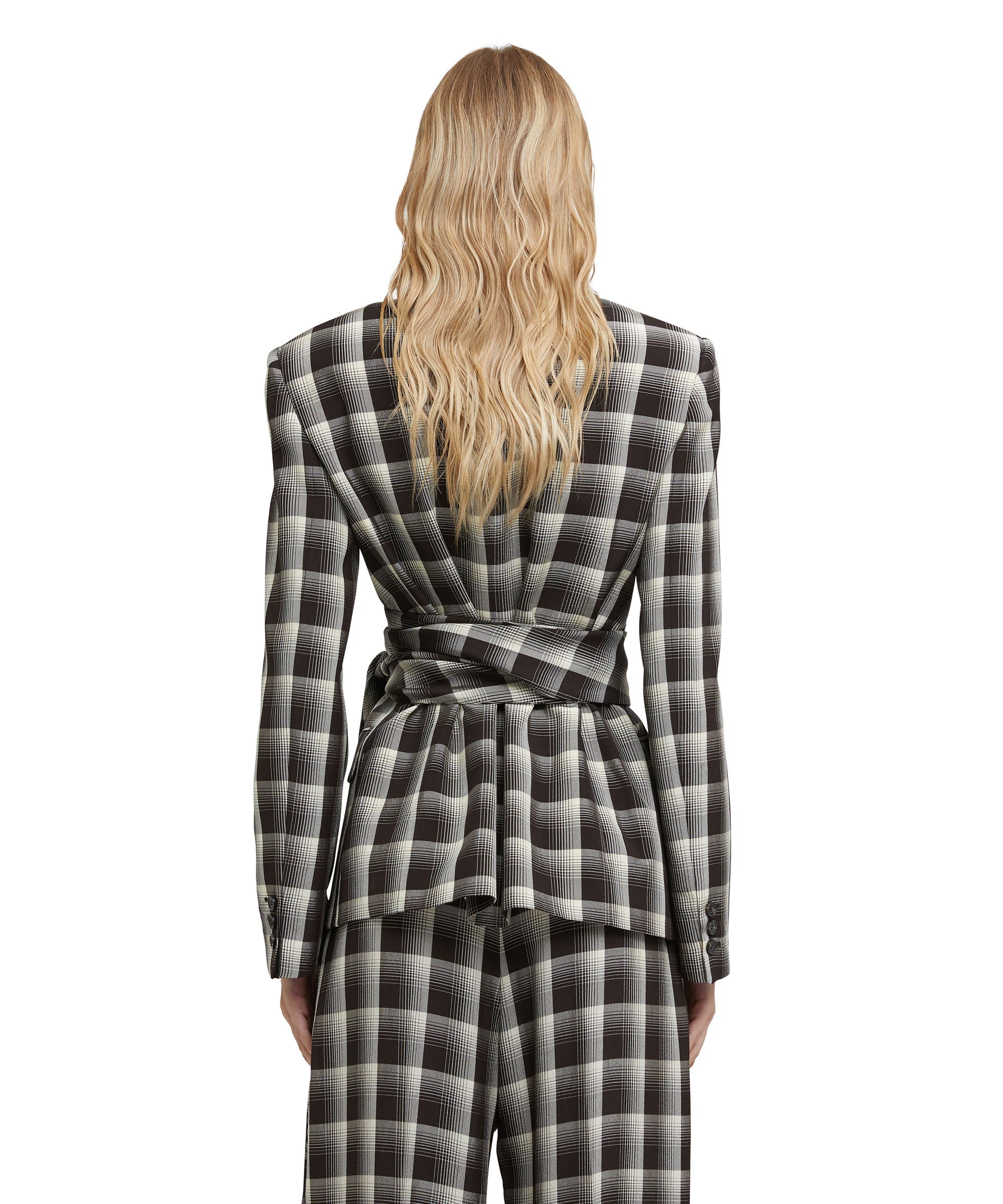 Check viscose crepe jacket with sashed waistline - 3