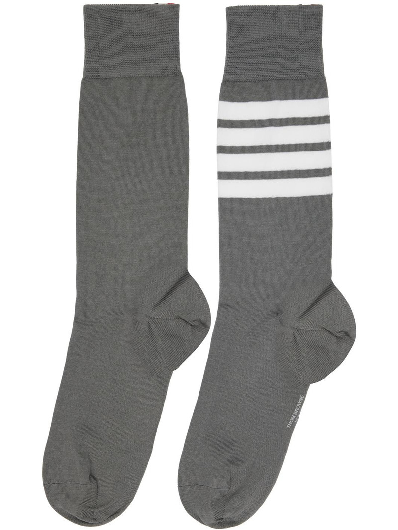 Thom Browne Gray Cotton 4-Bar Mid Calf Socks outlook