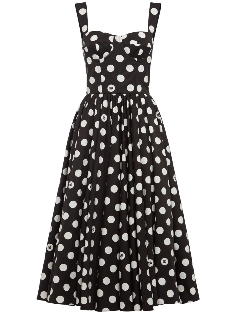 Polka dots logo cotton poplin midi dress - 1