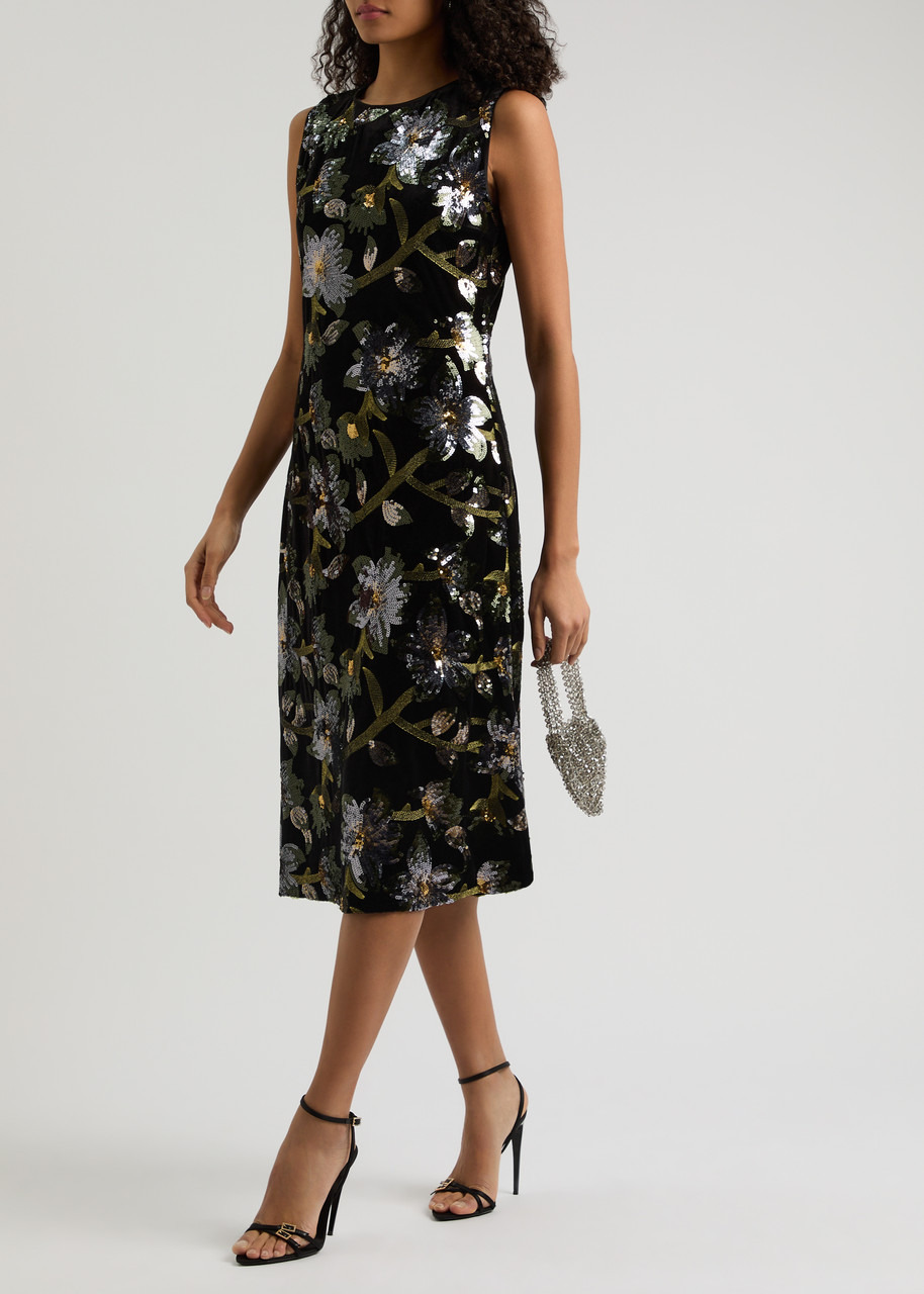 Diane Von Furstenberg Coral Sequin-embellished Velvet Midi Dress - 4
