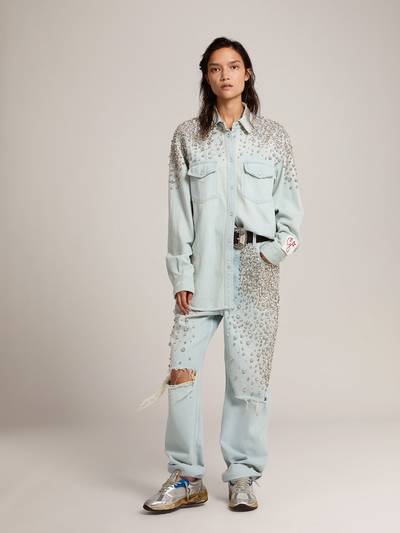 Golden Goose Women's bleached boyfriend shirt with cabochon crystals outlook