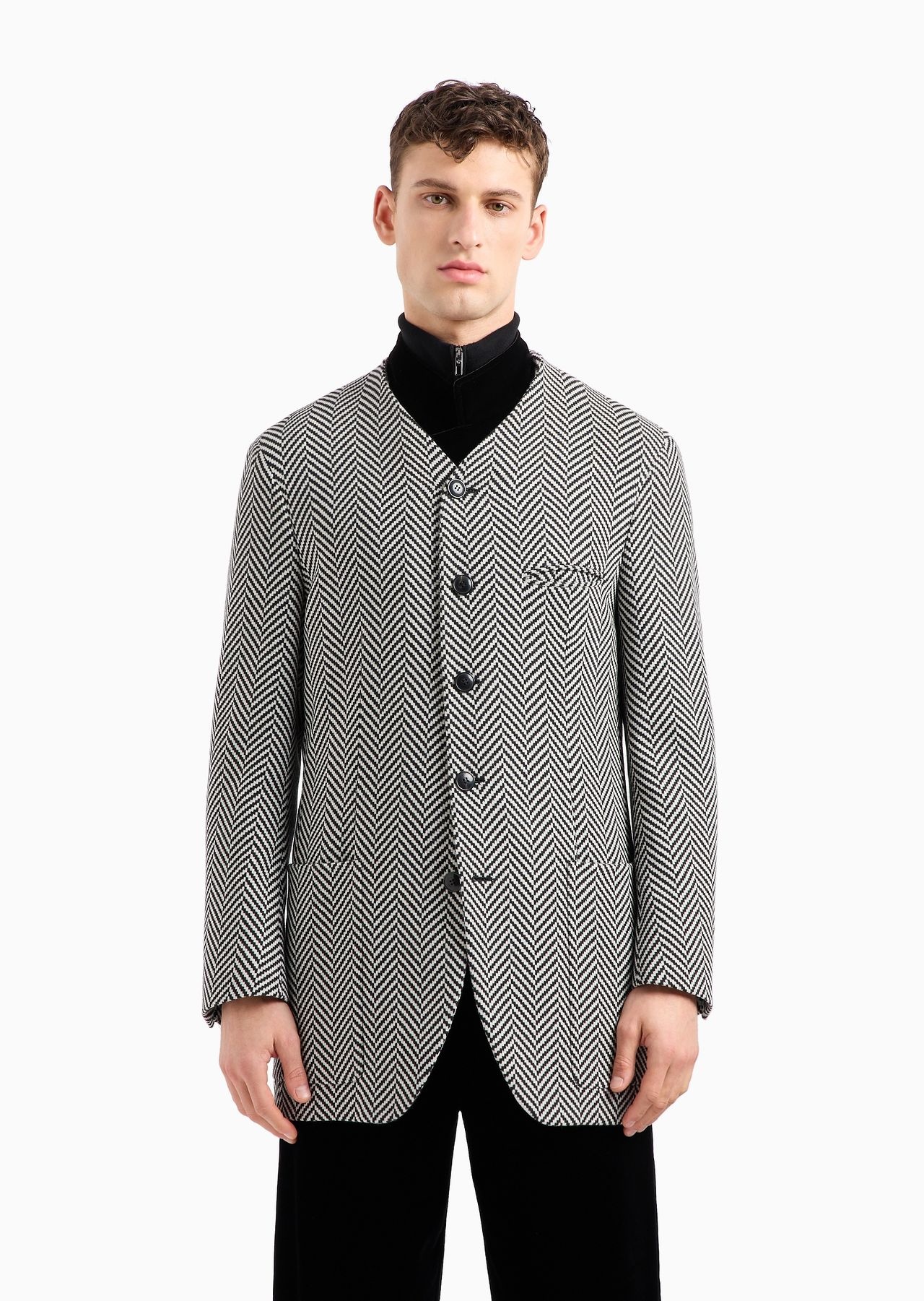 Heritage Line single-breasted jacket in chevron jacquard virgin wool and cashmere - 2