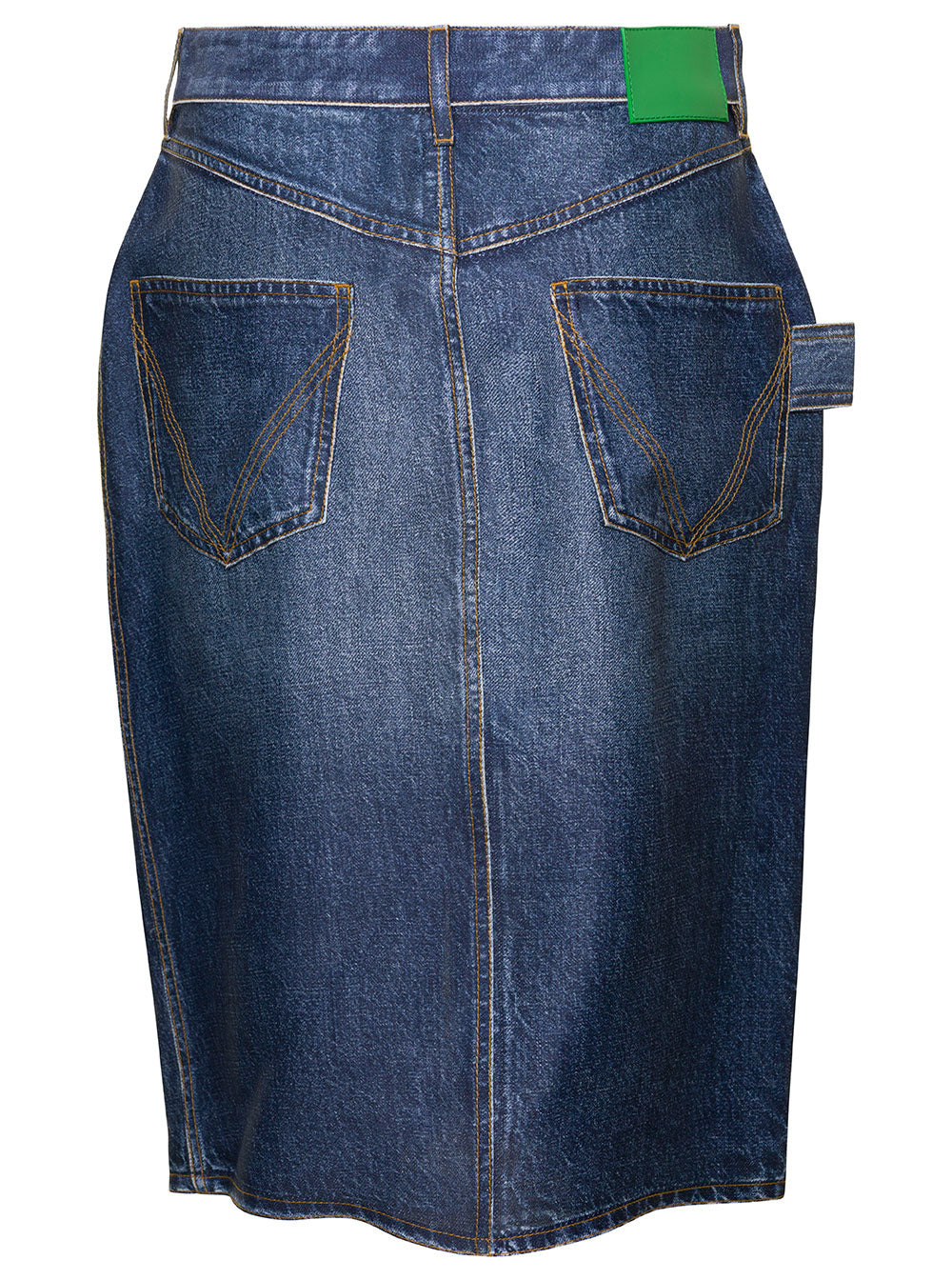 Bottega Veneta Women Midi Blue Skirt With Logo Ptahc In Denim Printed Silk And Viscose Woman - 2