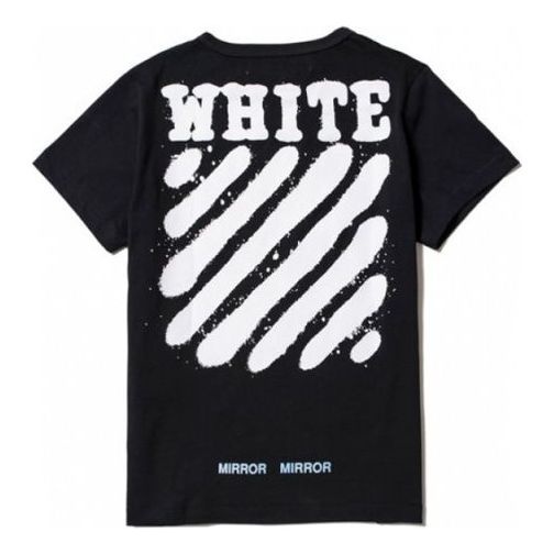 Men's Off-White C/O VIRGIL ABLOH Tiger Stripes Splash Ink Printing Short Sleeve Black T-Shirt OMAA00 - 2