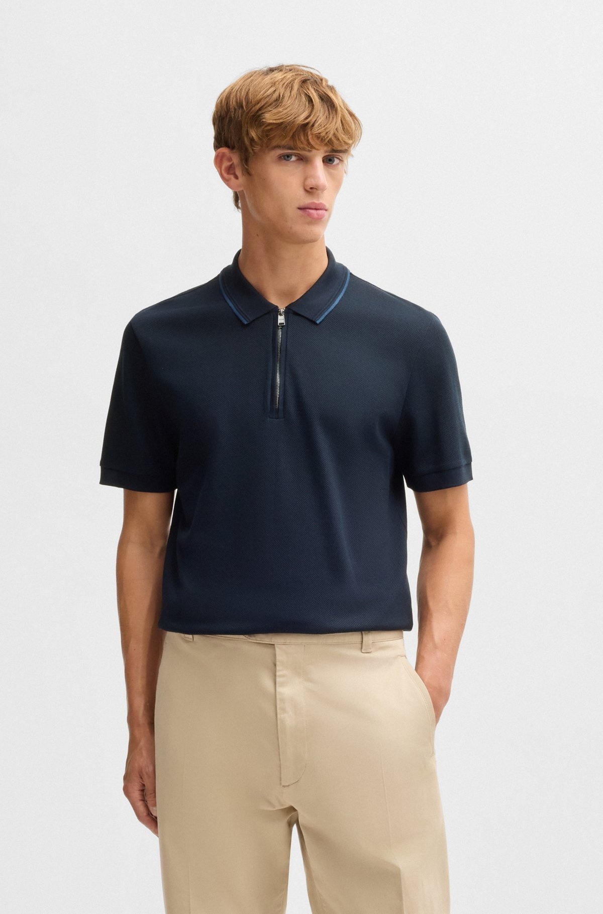 STRUCTURED-COTTON POLO SHIRT WITH ZIP PLACKET - 2