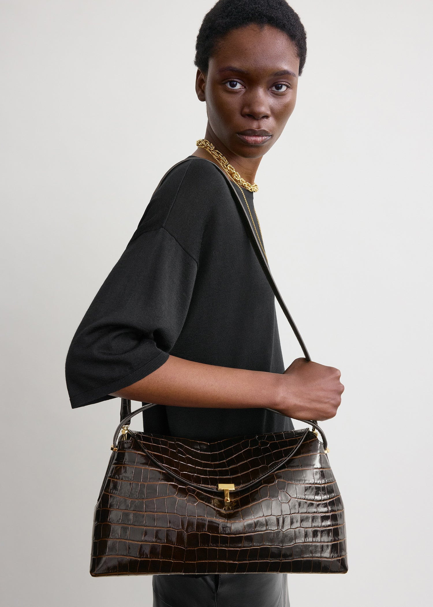 T-Lock top handle dark brown croco - 3