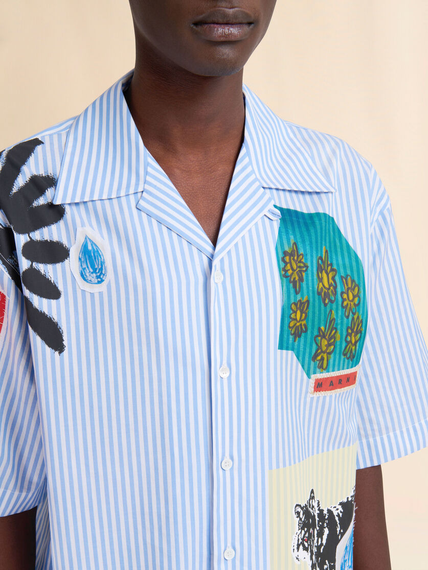 LIGHT BLUE STRIPED POPLIN BOWLING SHIRT - 4