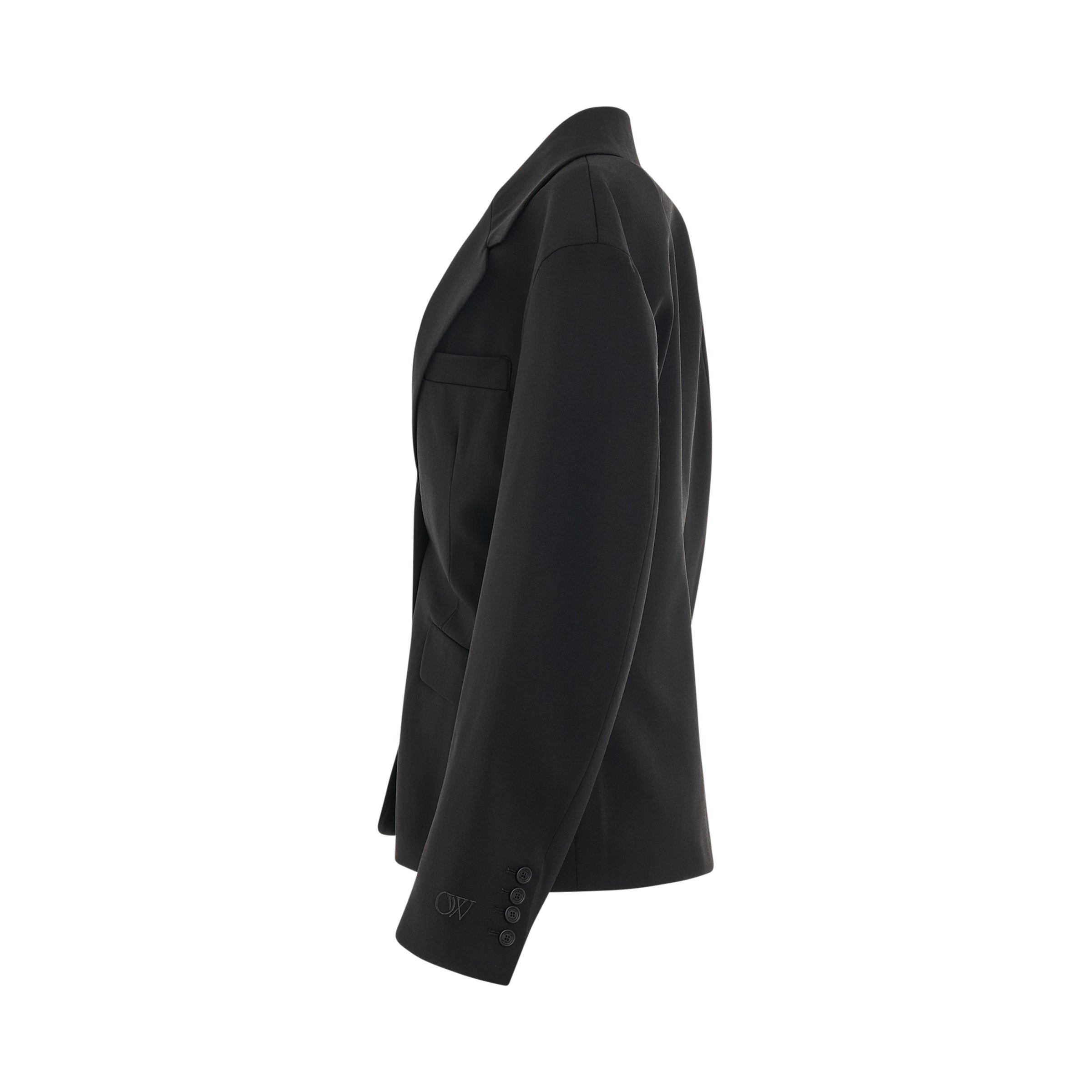 Wool Blend Round Jacket in Black - 3
