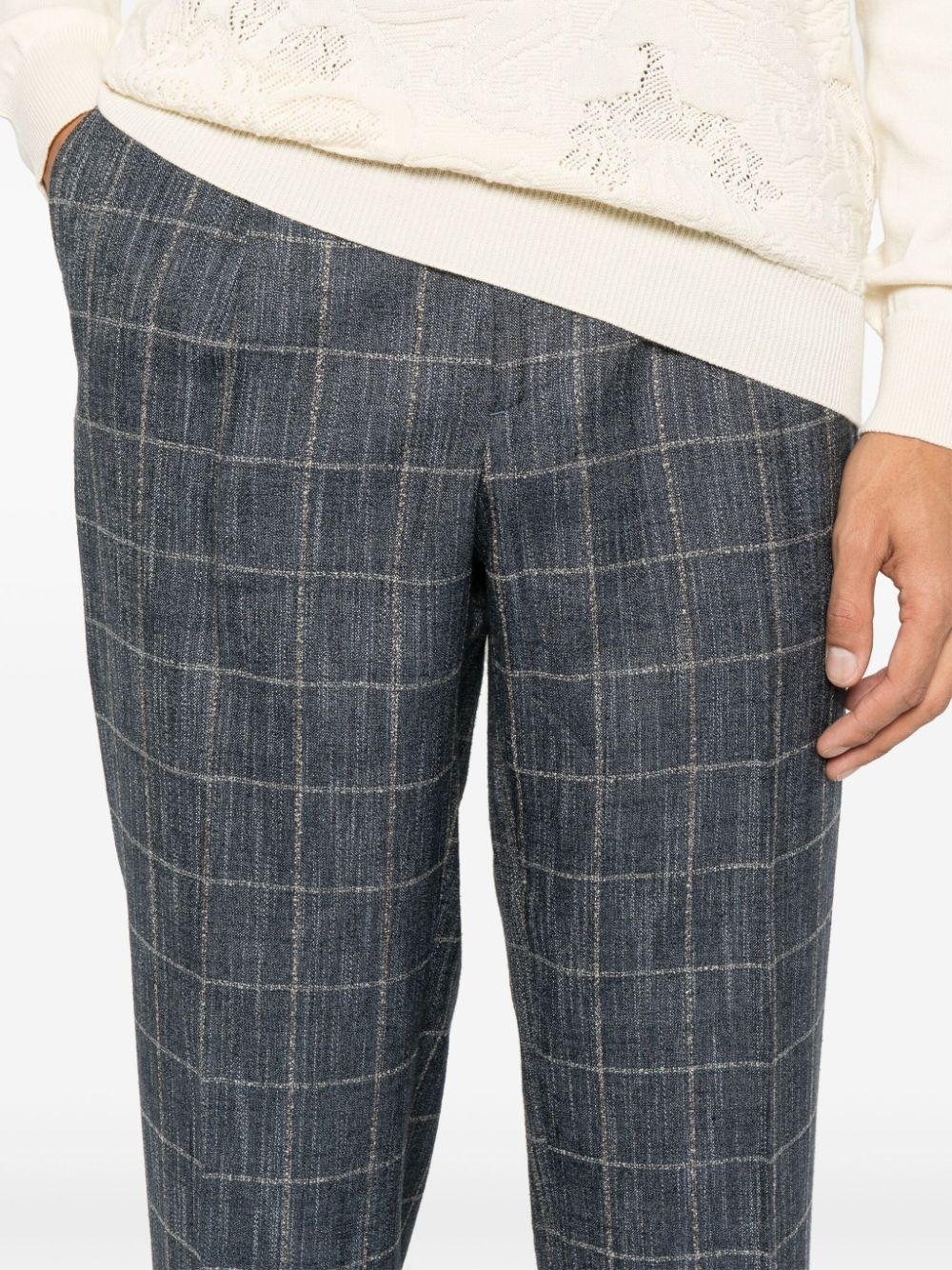 windowpane-pattern trousers - 5