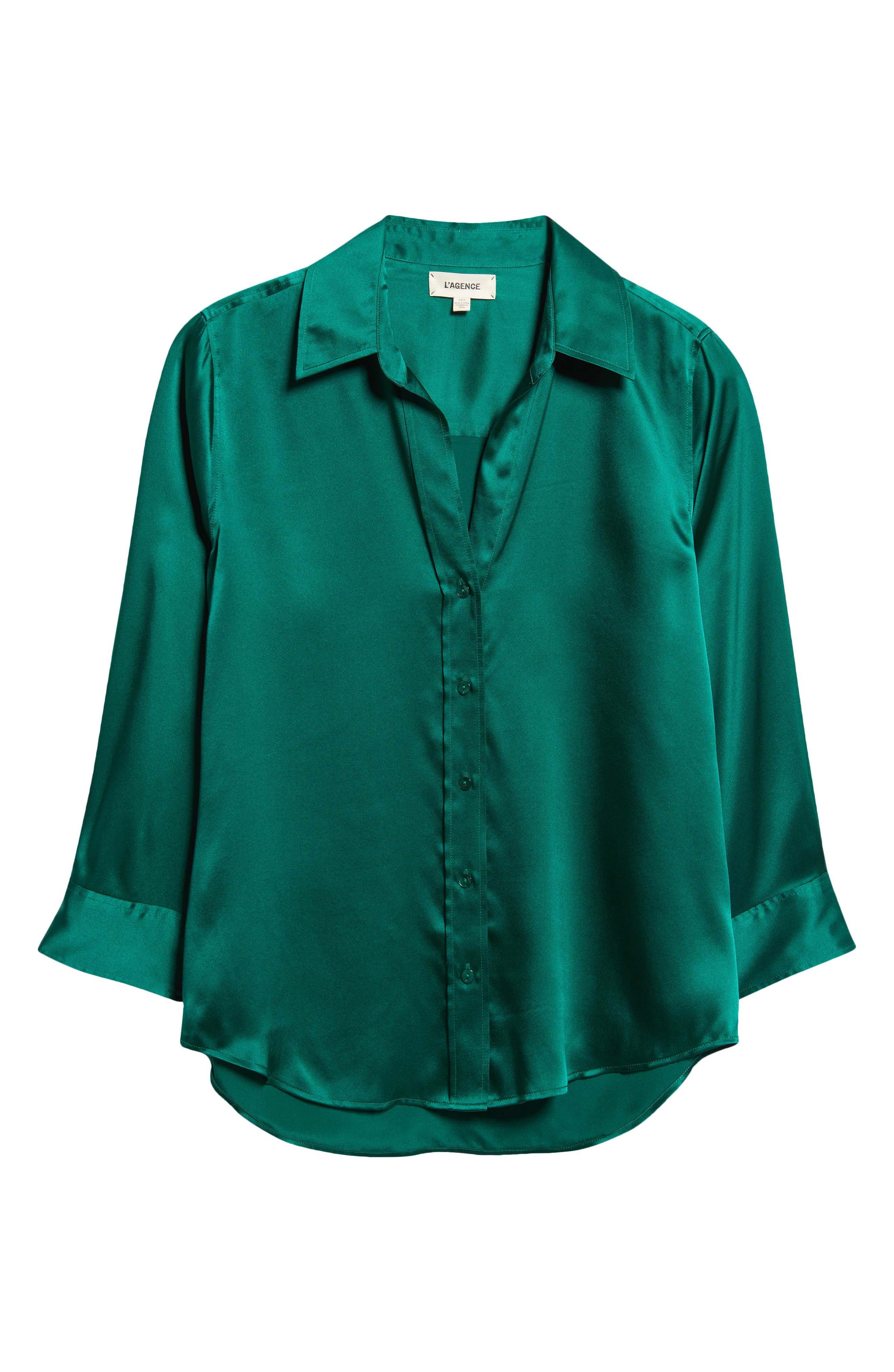 L'AGENCE Dani Silk Charmeuse Blouse in Bottle Green at Nordstrom - 5