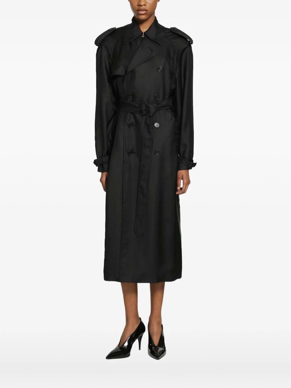 double-breasted silk trench coat - 1