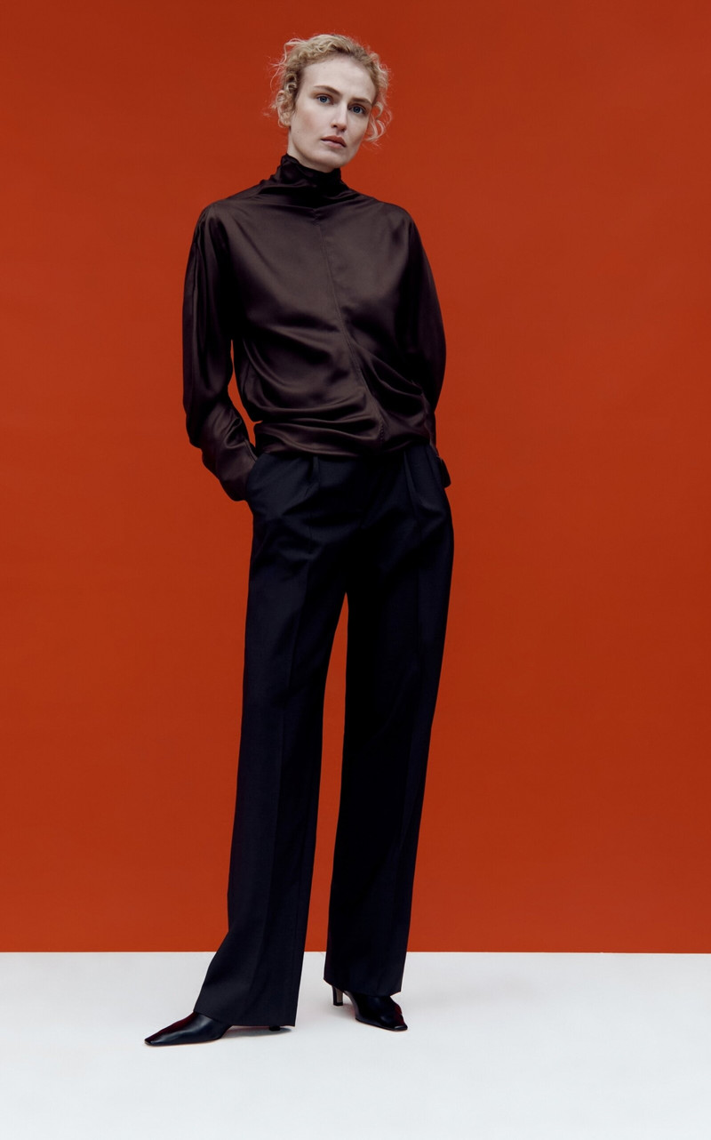 The Row Mikkela Pleated Wool Pants brown outlook