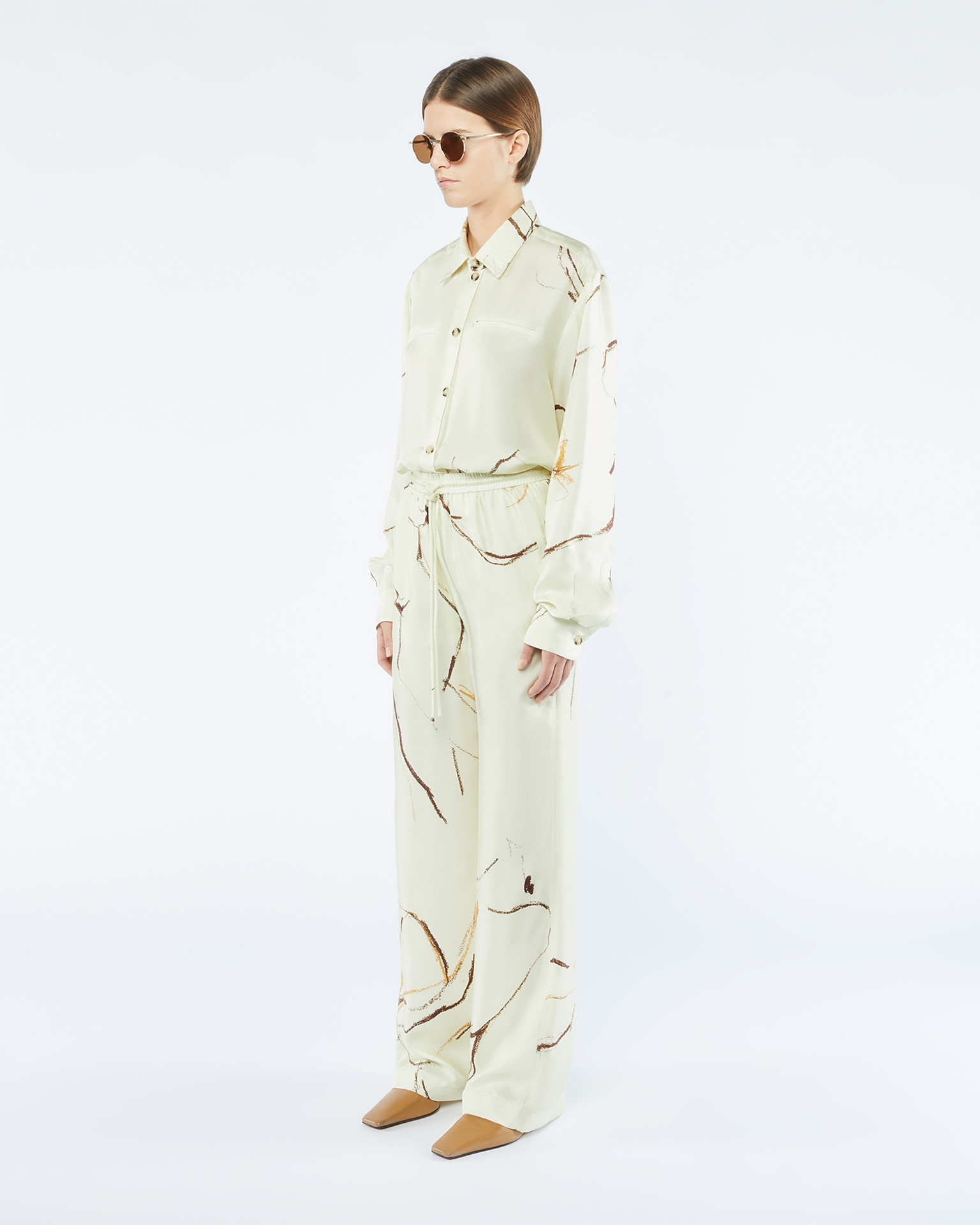 JARINE - Printed twill silk pants - Line drawing - 4