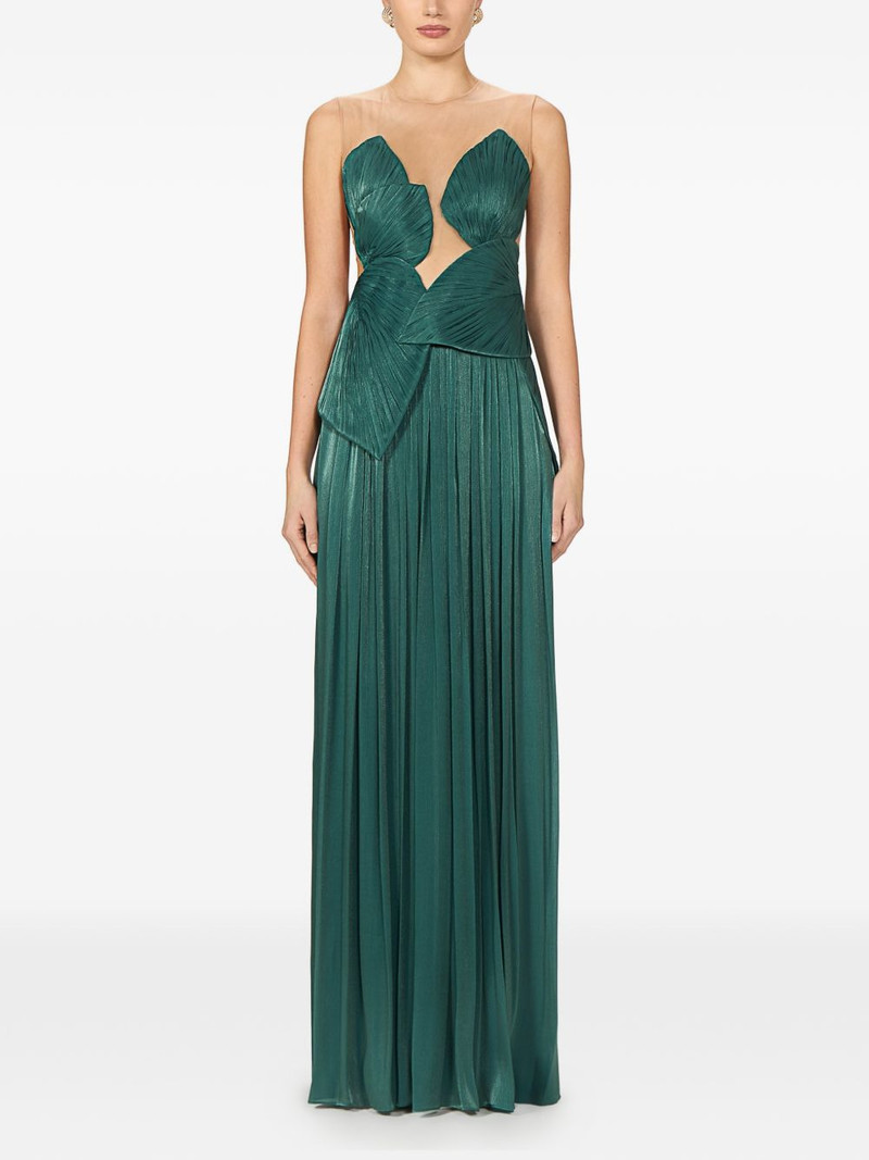 COSTARELLOS Serenne illusion-neckline, pleated gown outlook