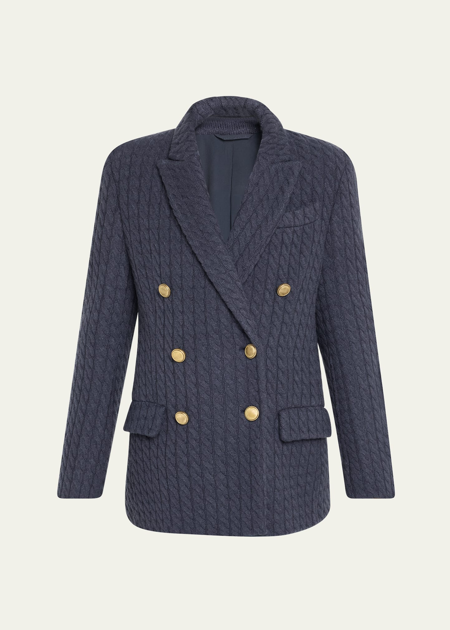 Cashmere Cable Knit Double-Breasted Blazer - 1