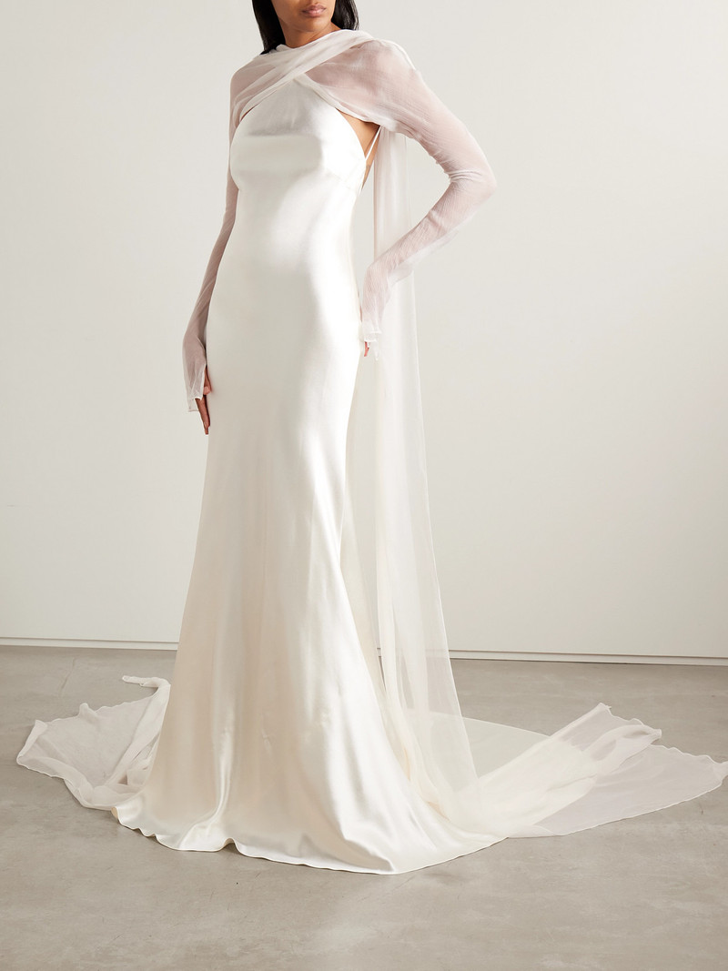 DANIELLE FRANKEL Mari Convertible Cape-effect Silk And Wool-blend Satin And Silk-crepon Gown outlook