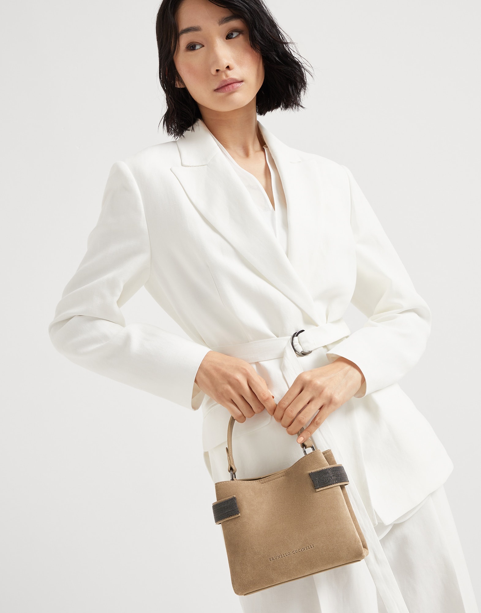 Essence small top-handle bag in suede with precious bands - 4