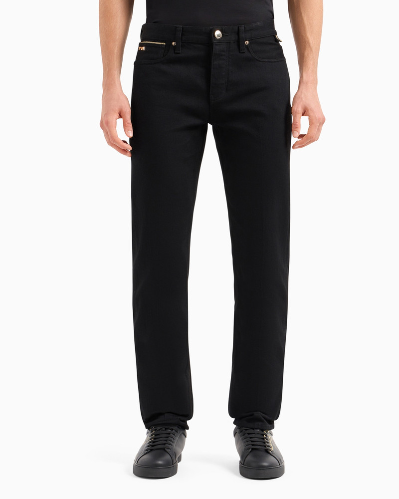 EMPORIO ARMANI J75 Slim-fit stretch denim jeans with gold details outlook