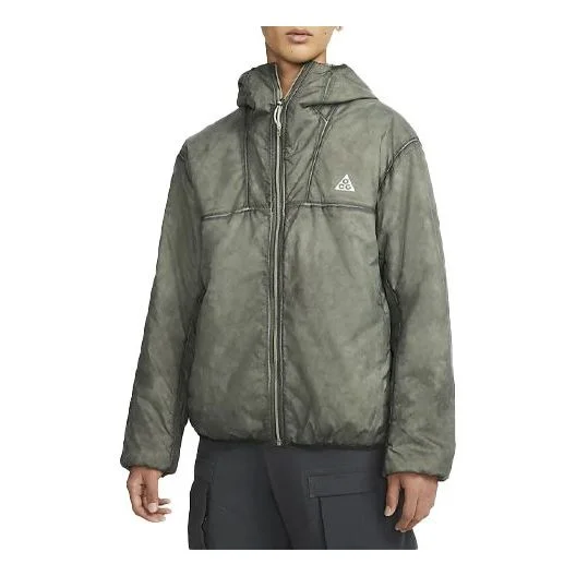 Men's Nike ACG Therma-FIT ADV Rope De Dope Solid Color Zipper Hooded Long Sleeves Green Jacket DJ125 - 1