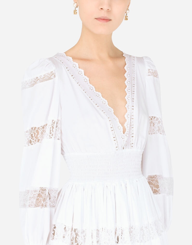 Short poplin dress with lace details - 5
