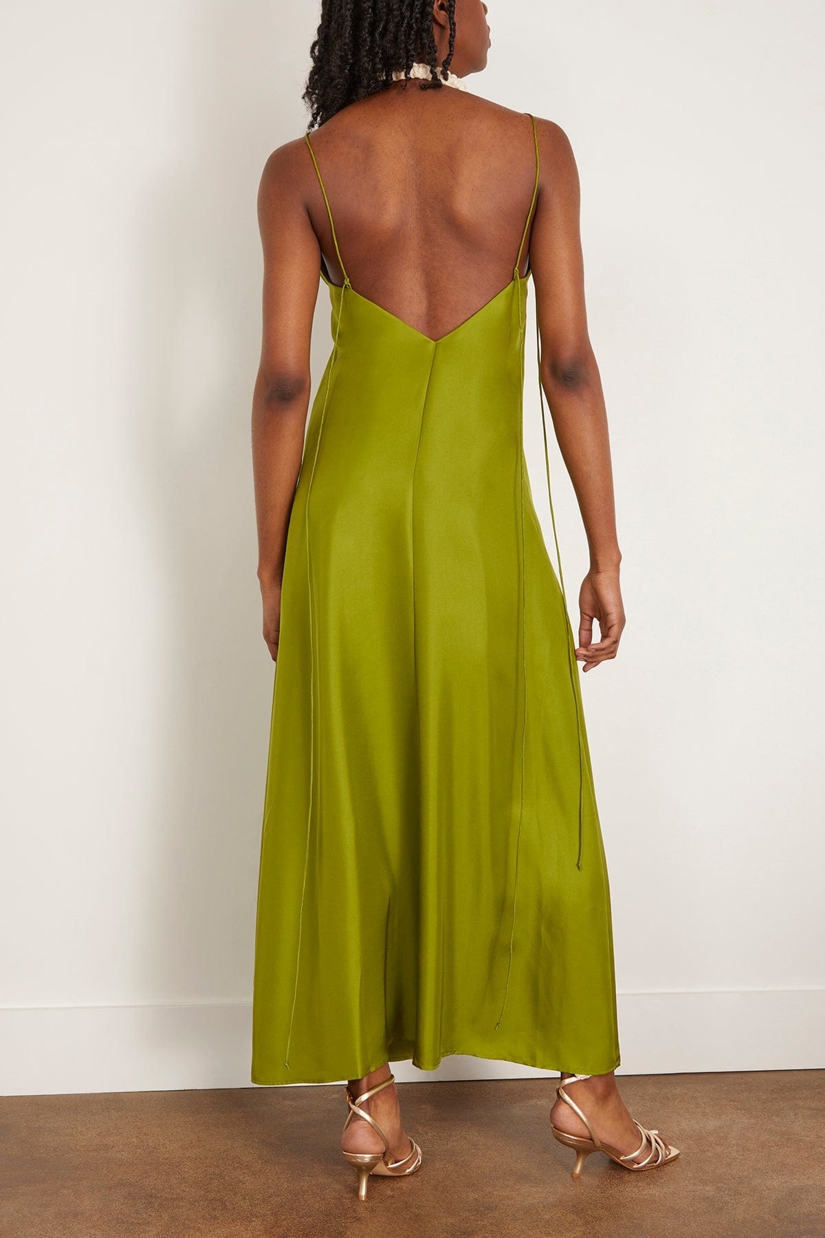 Silk Slip Dress in Garden Green - 4
