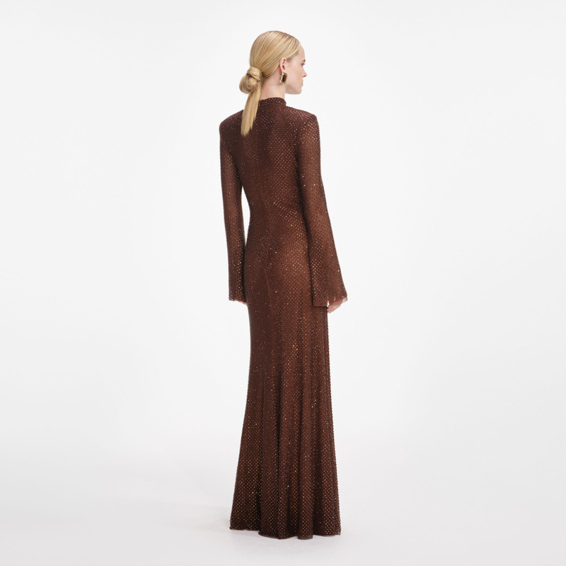 self-portrait Brown Rhinestone Mesh Maxi Dress outlook