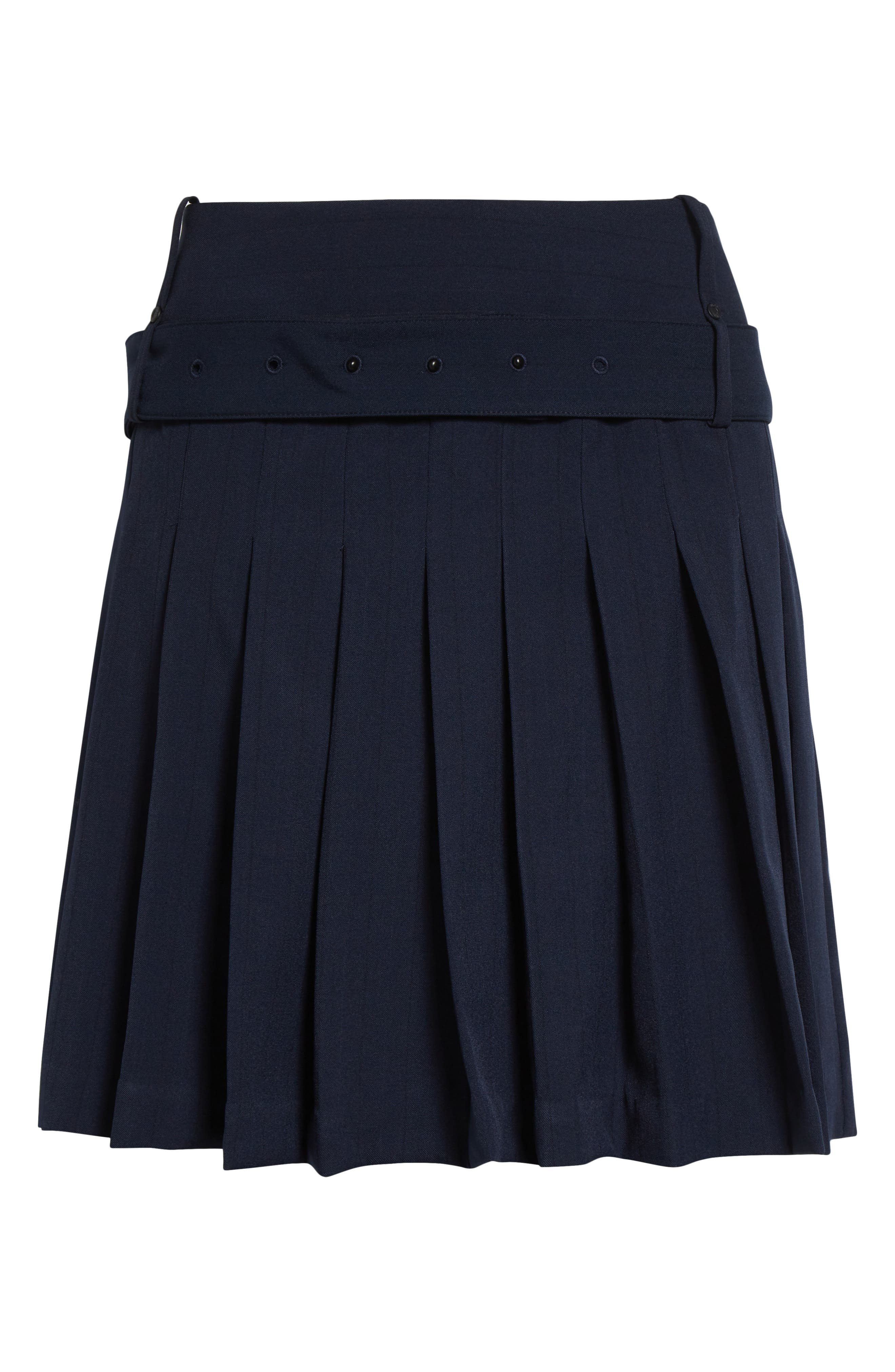 Stine Goya Pinstripe Belted Pleated Skirt in Dark Blue at Nordstrom - 6