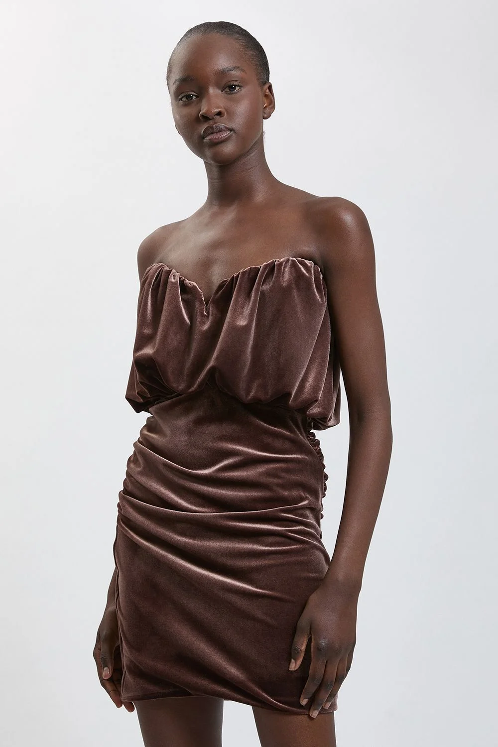 Velvet Bodice Detail Mini Dress - 1
