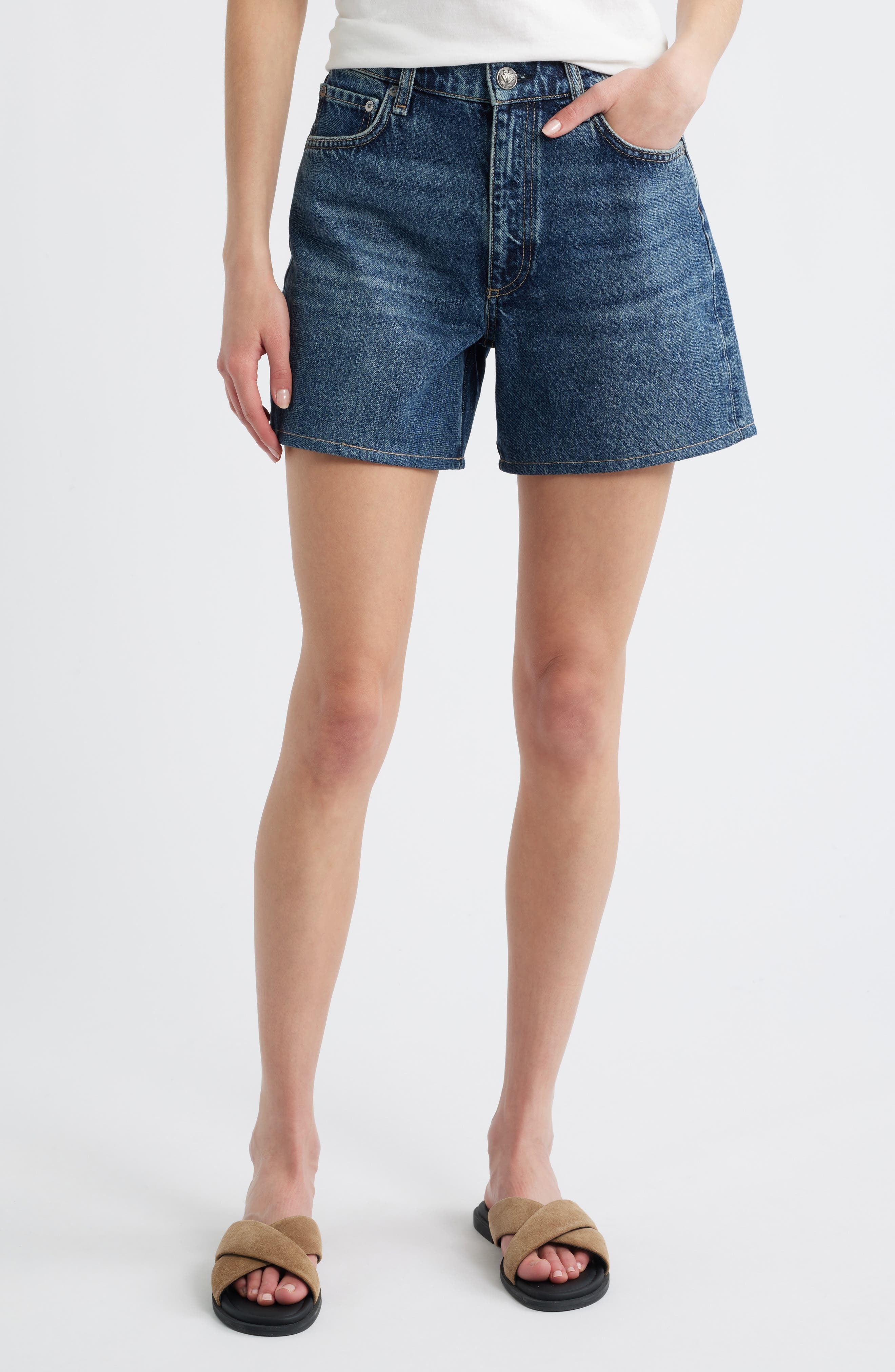 rag & bone Kaia High Waist Relaxed Fit Denim Shorts in Adeline at Nordstrom - 1
