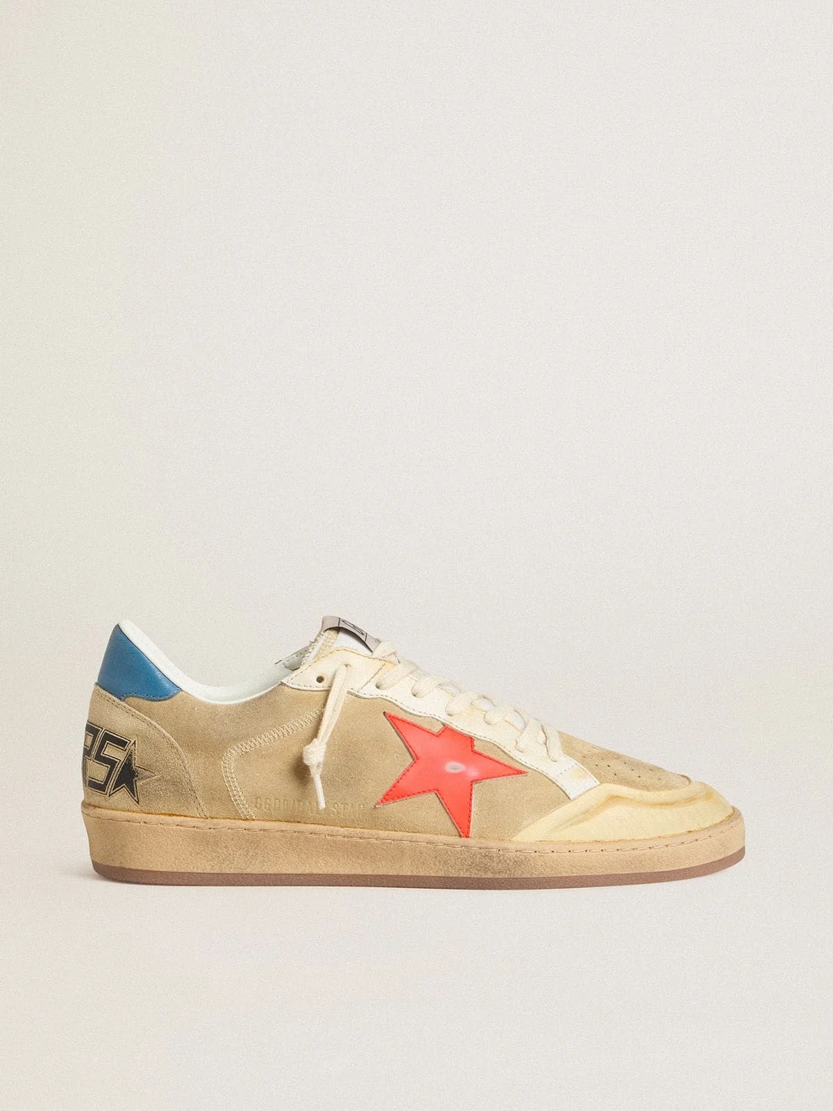 Men's Ball Star in beige suede with coral leather star and blue nappa heel tab - 1
