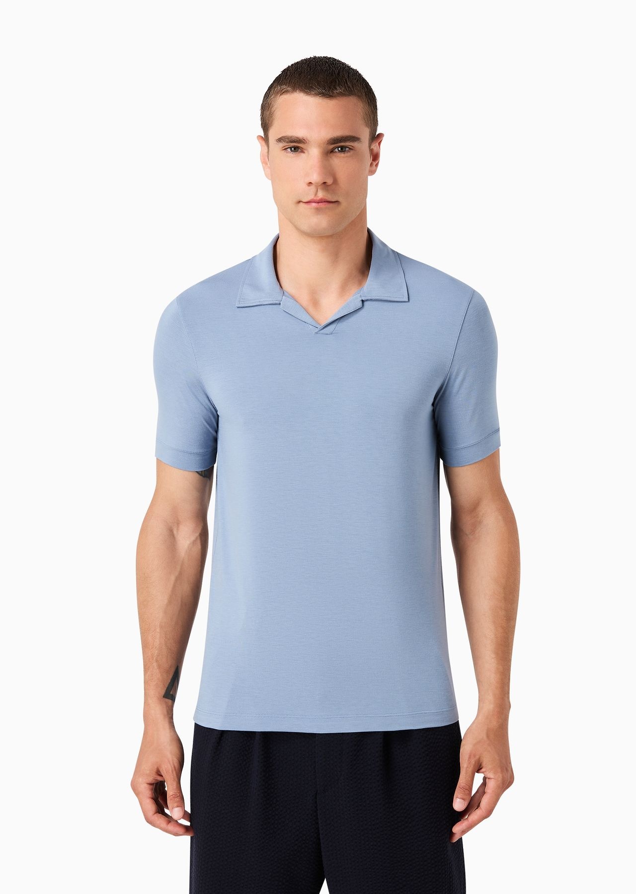 Stretch viscose jersey short-sleeved polo shirt - 3