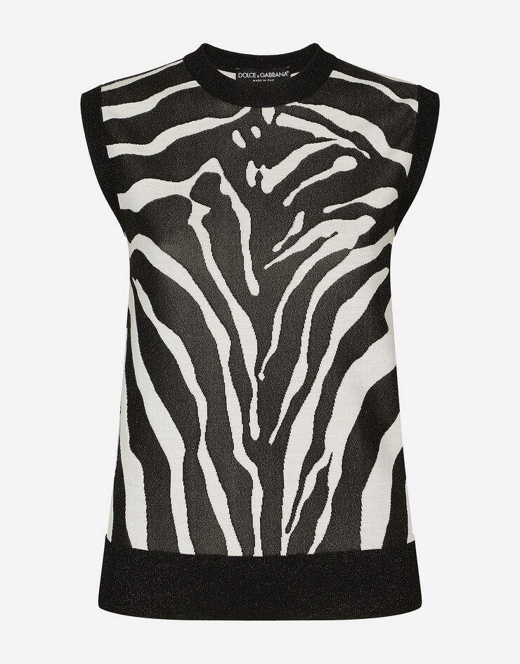 Sleeveless viscose jacquard sweater with zebra design - 3