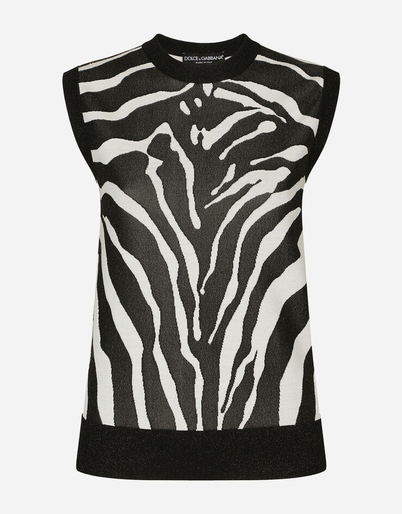 Sleeveless viscose jacquard sweater with zebra design 3