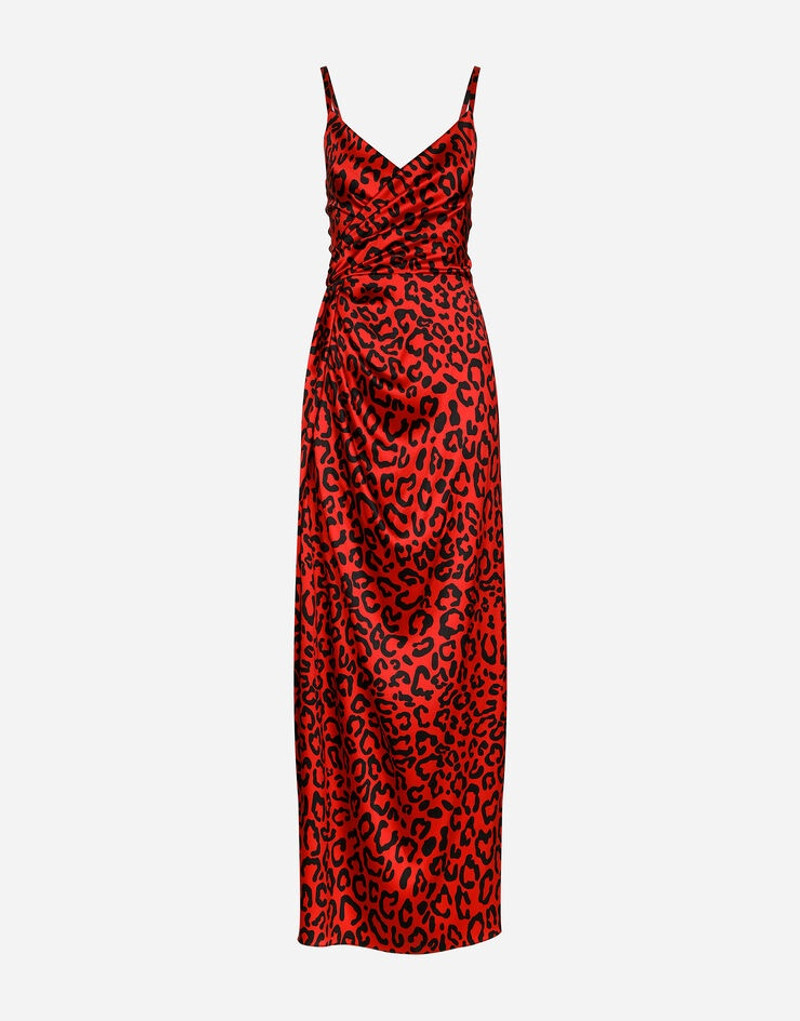 Long leopard-print satin dress 1