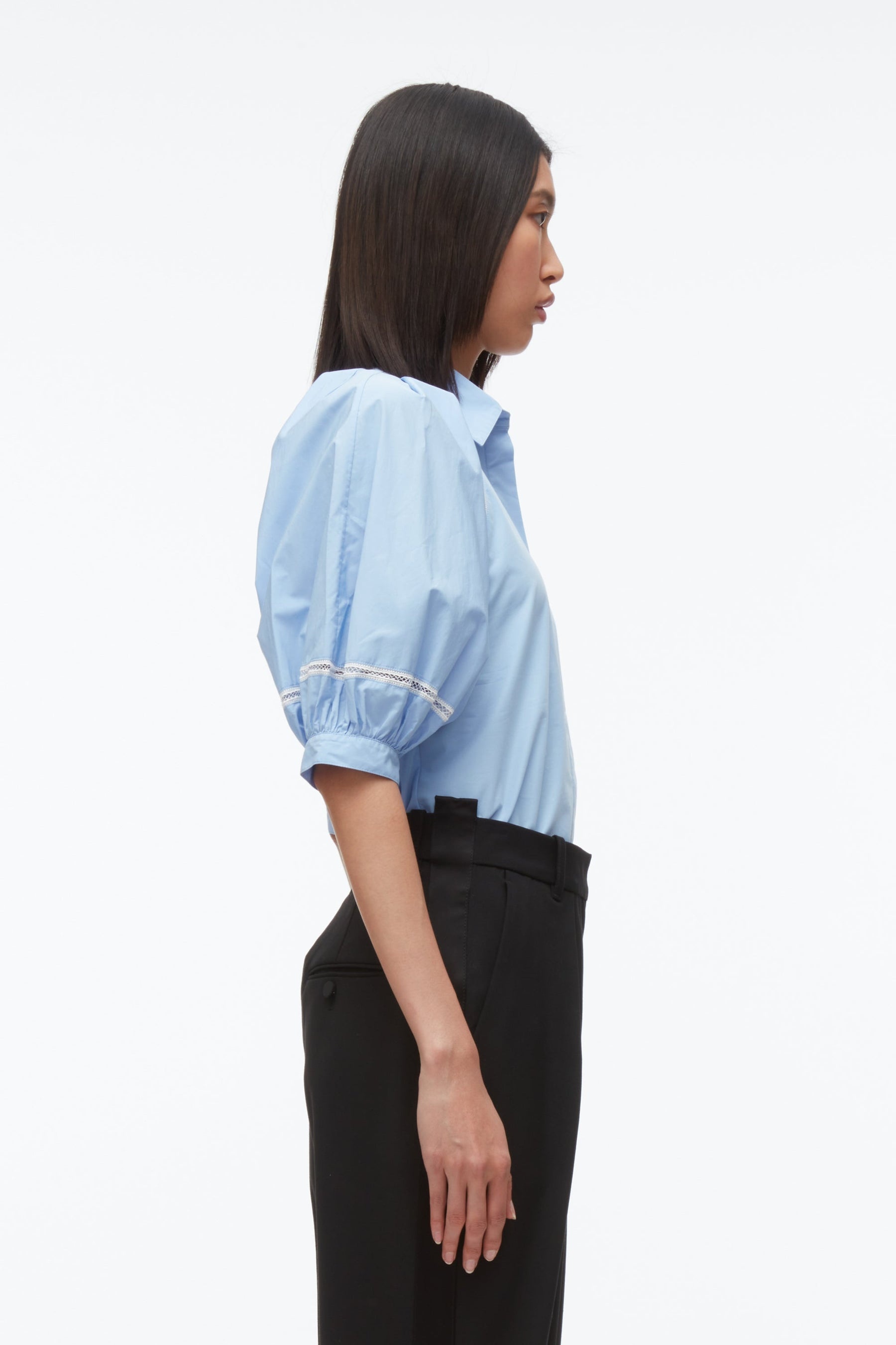 Lantern Sleeve Shirt With Lattice Trim - 3