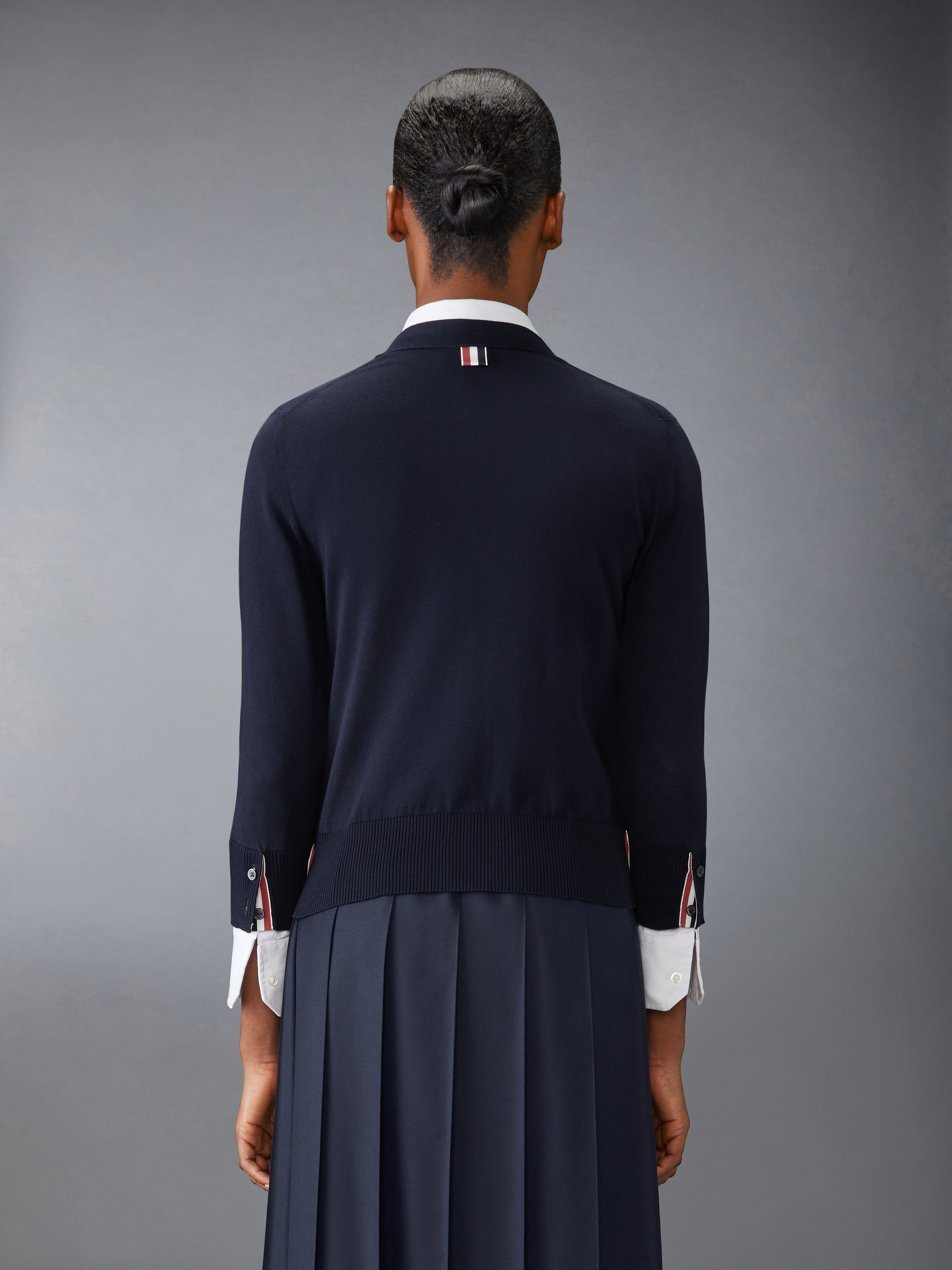 COTTON 4-BAR V NECK CARDIGAN - 3